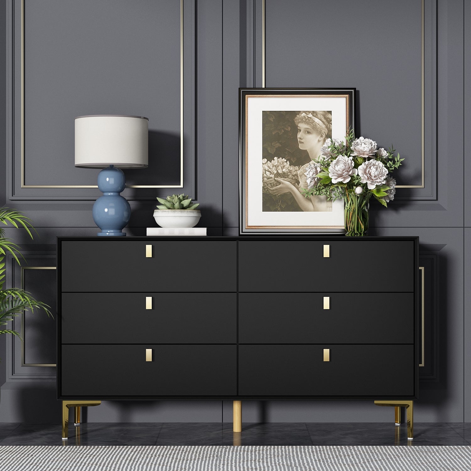6-Drawer Dresser Buffet Sideboard for Home Storage with Metal Legs My Store 6-Drawer Dresser Buffet Sideboard for Home Storage with Metal Legs My Store