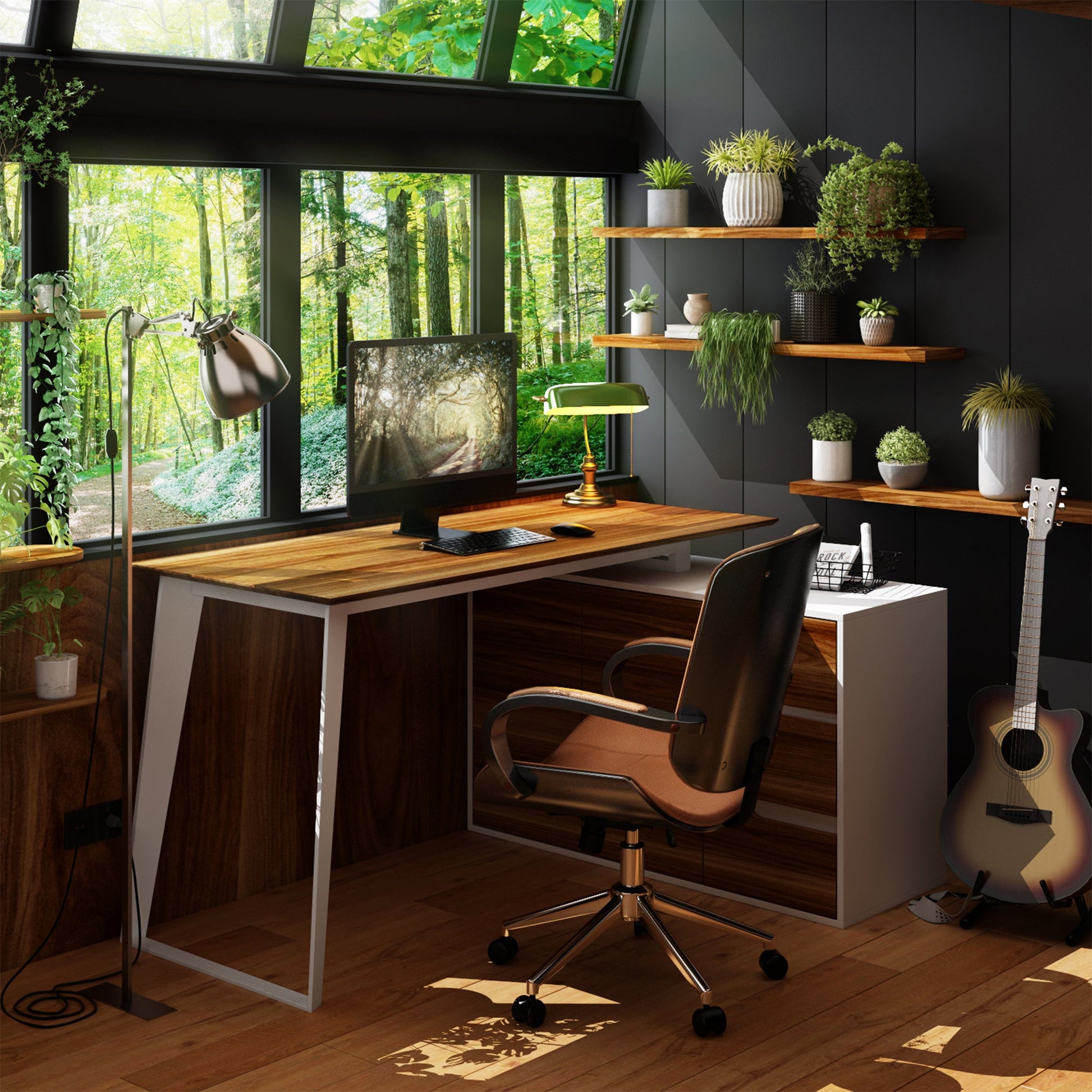 L-Shaped Corner Computer Desk with Drawers Brown Wood Grain