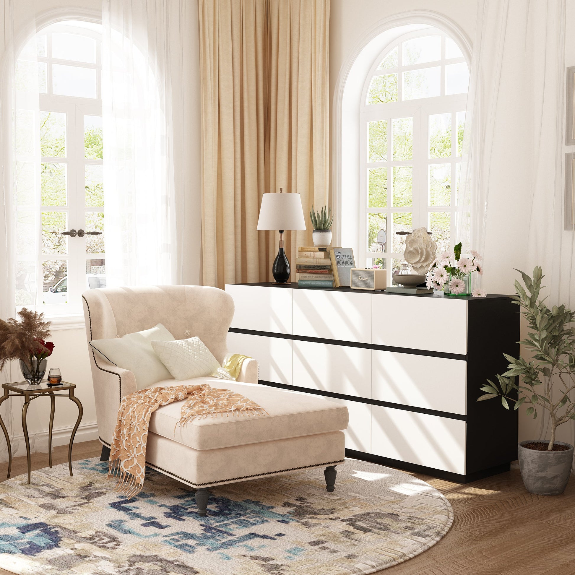 Modern 9-Drawer Double Dresser with Wide Drawers and Metal Handles for Bedroom or Living Room