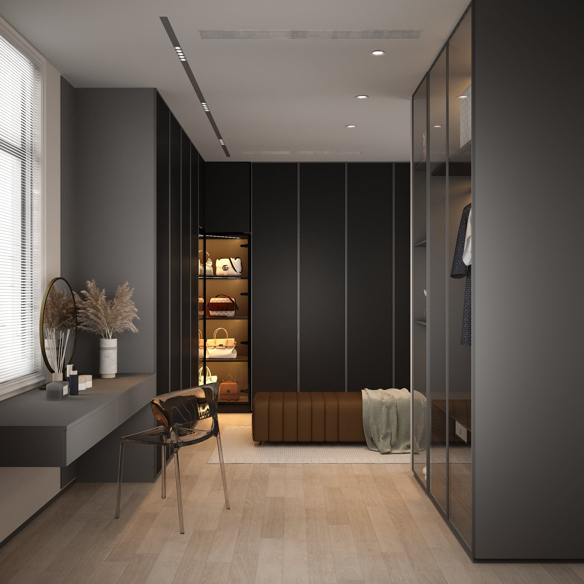 63'' H 4-Layer Corner Bookcase With Glass And Lights