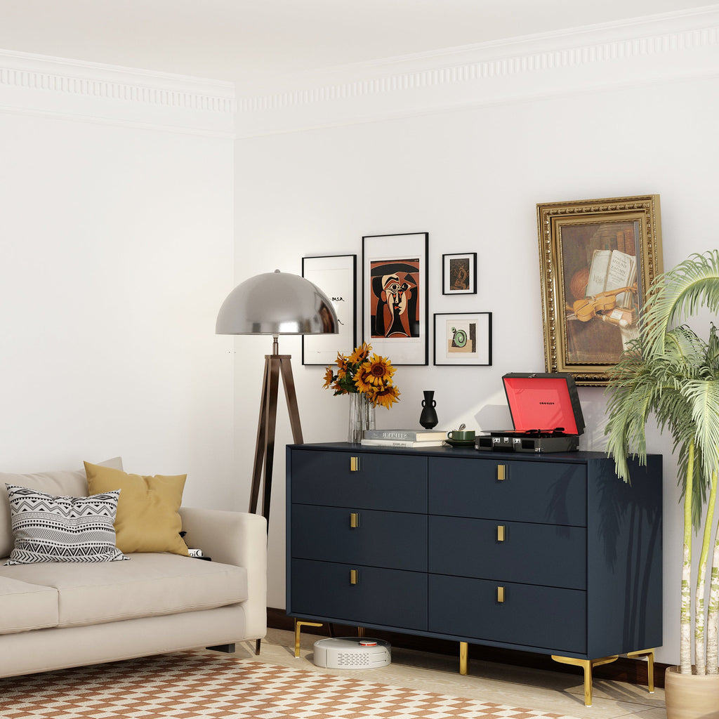 6-Drawer Dresser Buffet Sideboard for Home Storage with Metal Legs