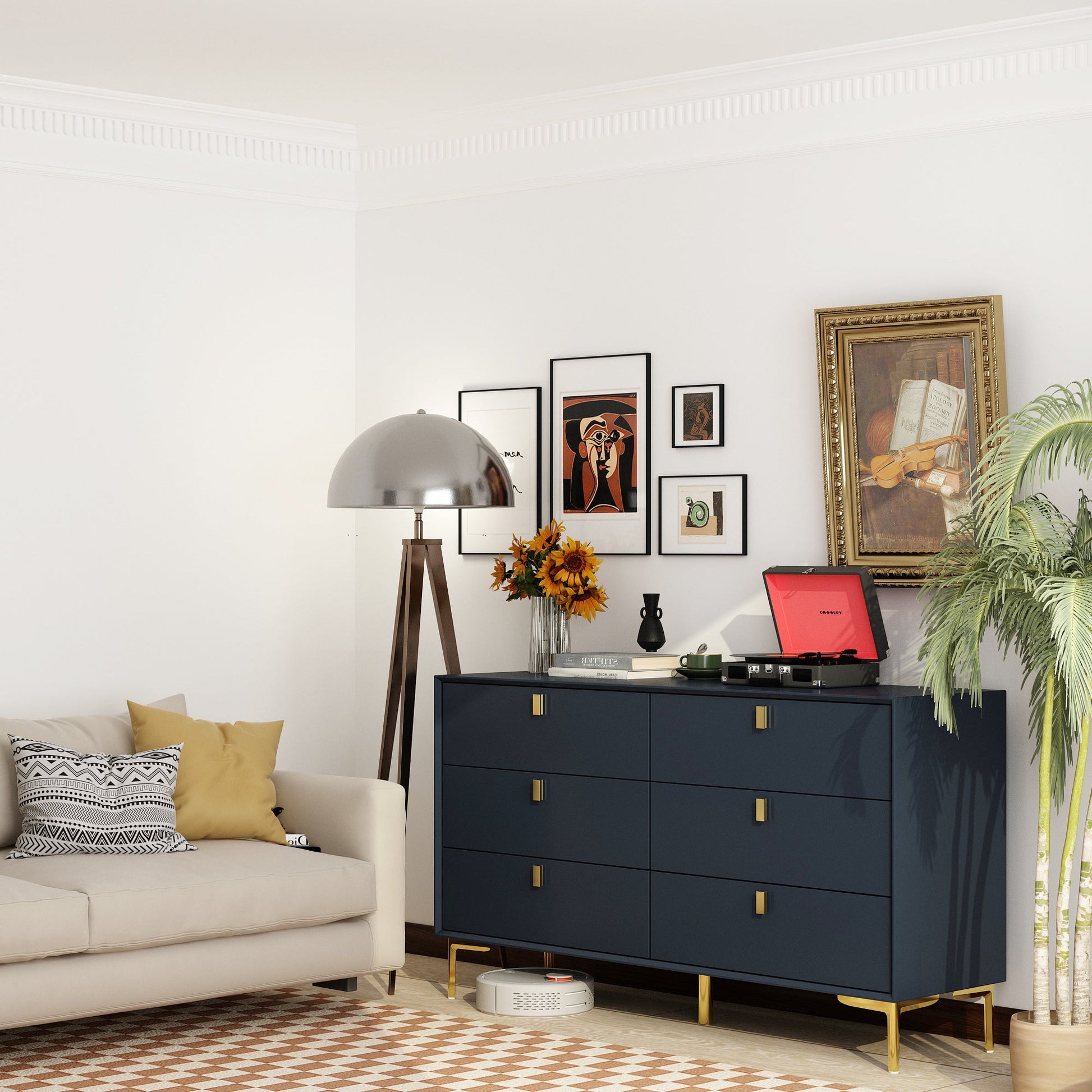 6-Drawer Dresser Buffet Sideboard for Home Storage with Metal Legs