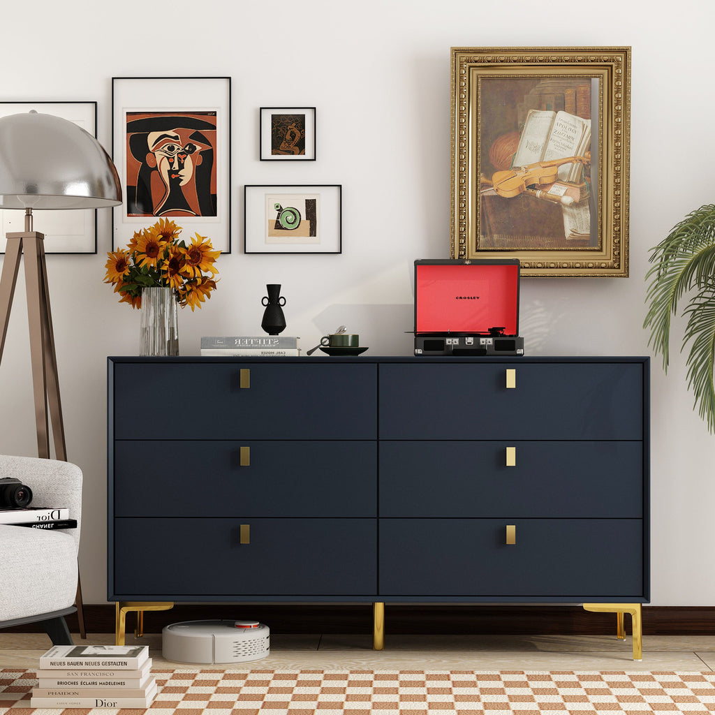 6-Drawer Dresser Buffet Sideboard for Home Storage with Metal Legs