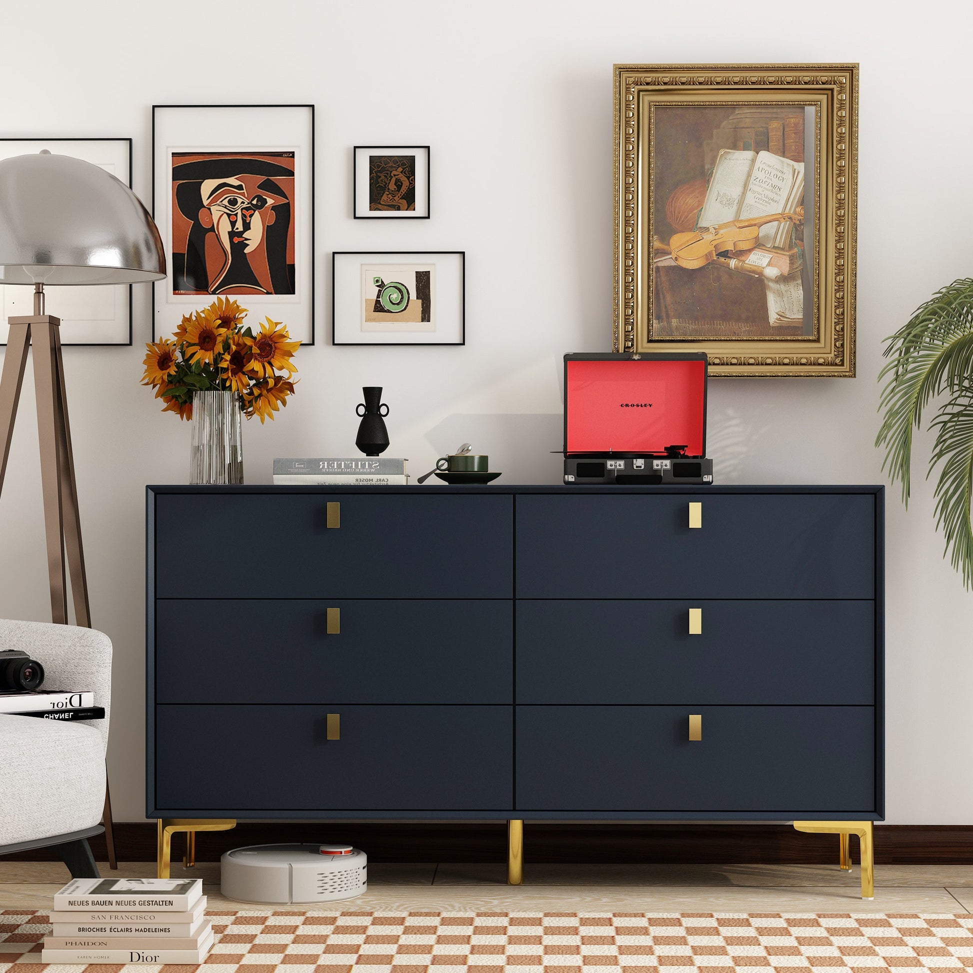 6-Drawer Dresser Buffet Sideboard for Home Storage with Metal Legs