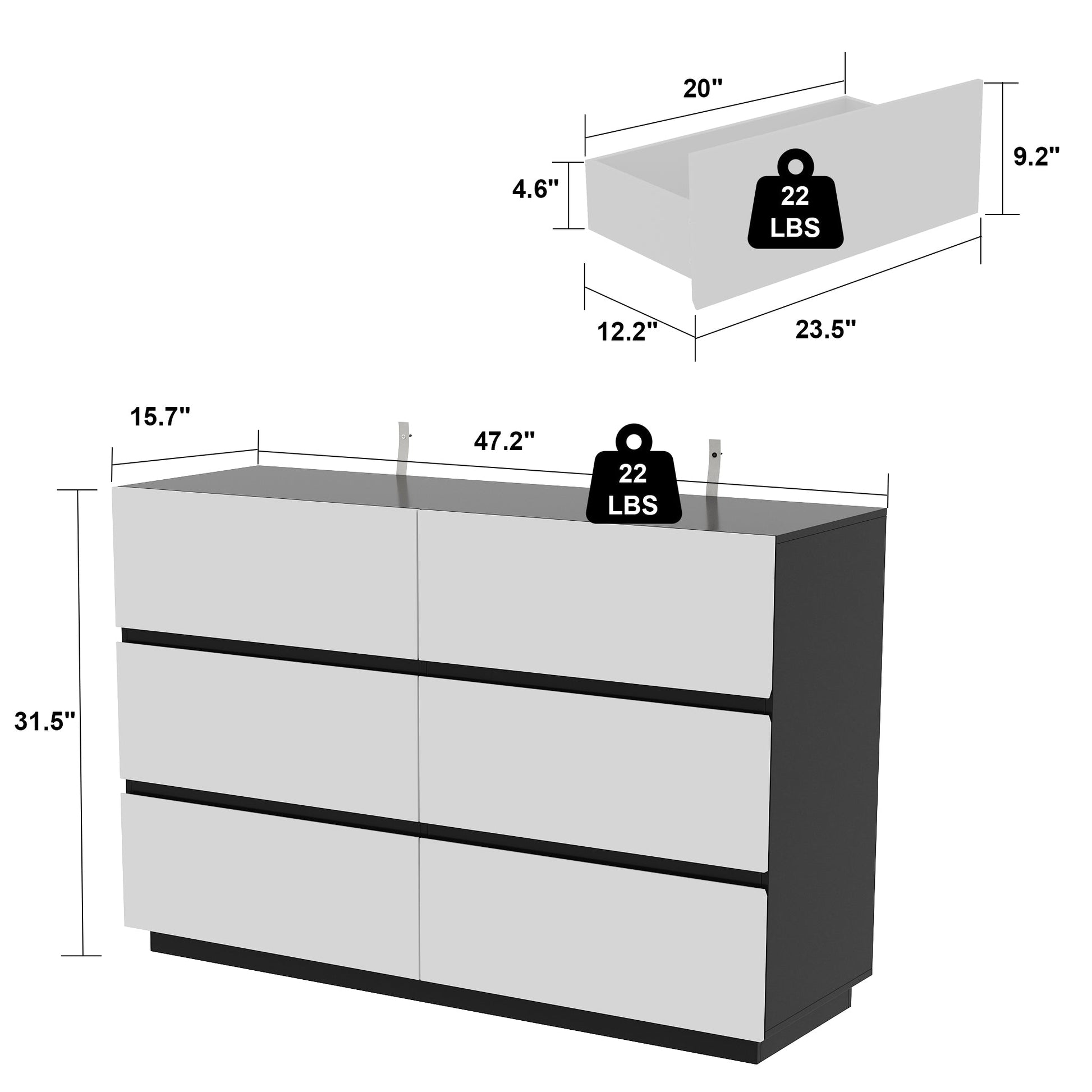 Modern 9-Drawer Double Dresser with Wide Drawers and Metal Handles for Bedroom or Living Room