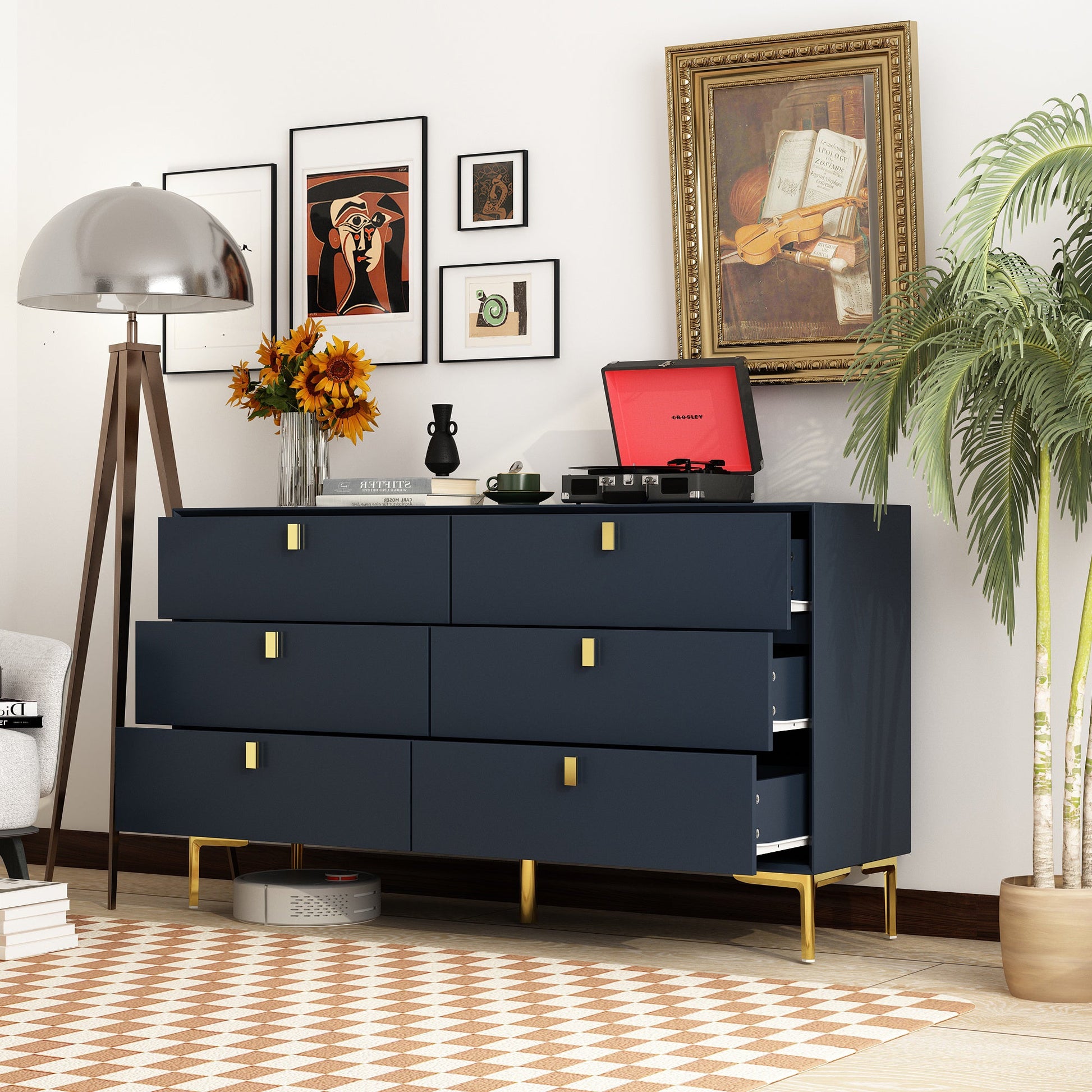 6-Drawer Dresser Buffet Sideboard for Home Storage with Metal Legs