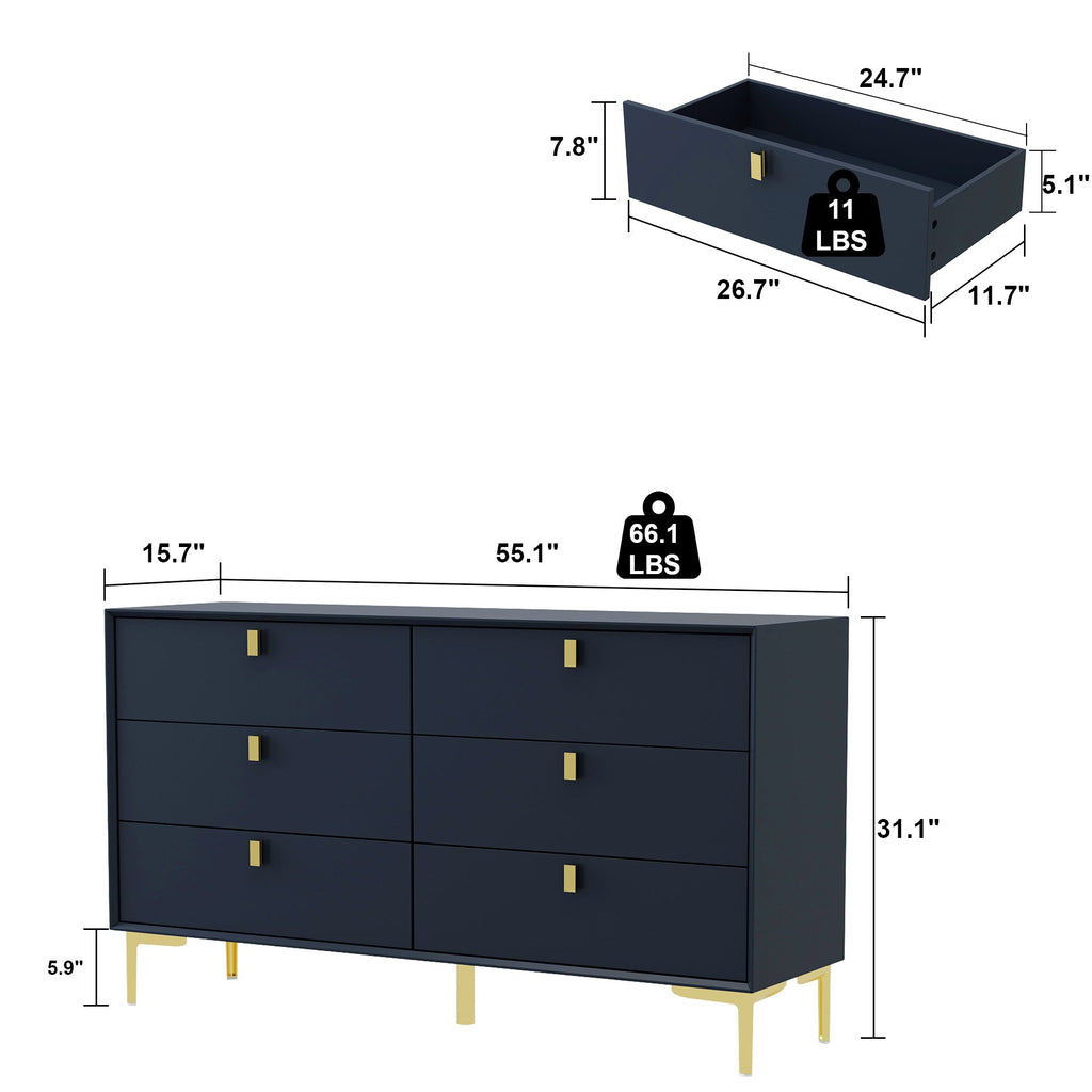 6-Drawer Dresser Buffet Sideboard for Home Storage with Metal Legs