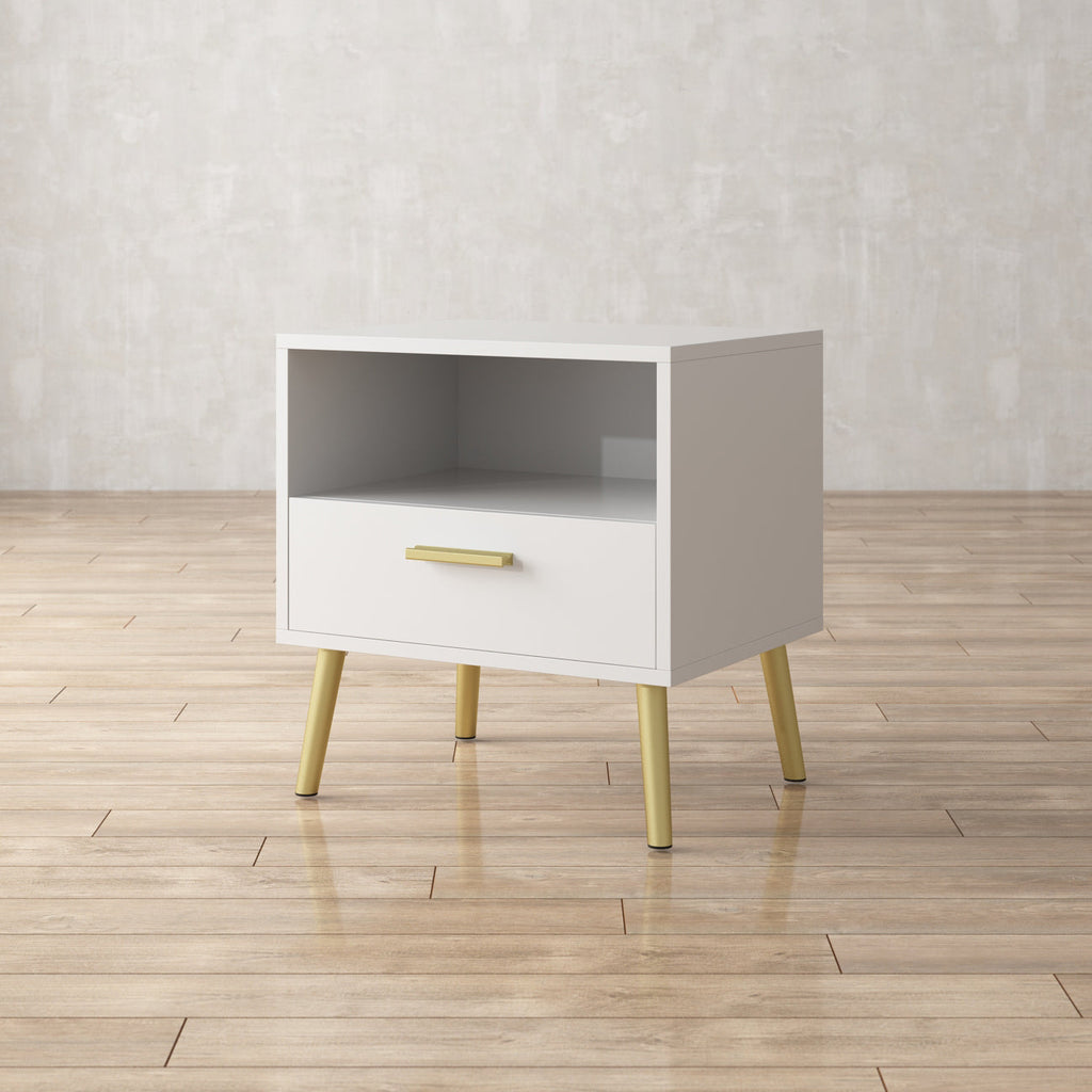 Small Bedside Cabinet 1 Open Shelf and 1 Drawer Storage Table Nightstand