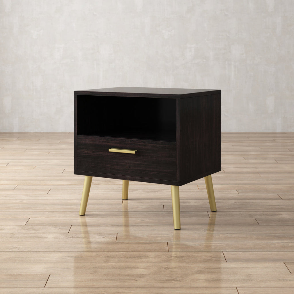Small Bedside Cabinet 1 Open Shelf and 1 Drawer Storage Table Nightstand