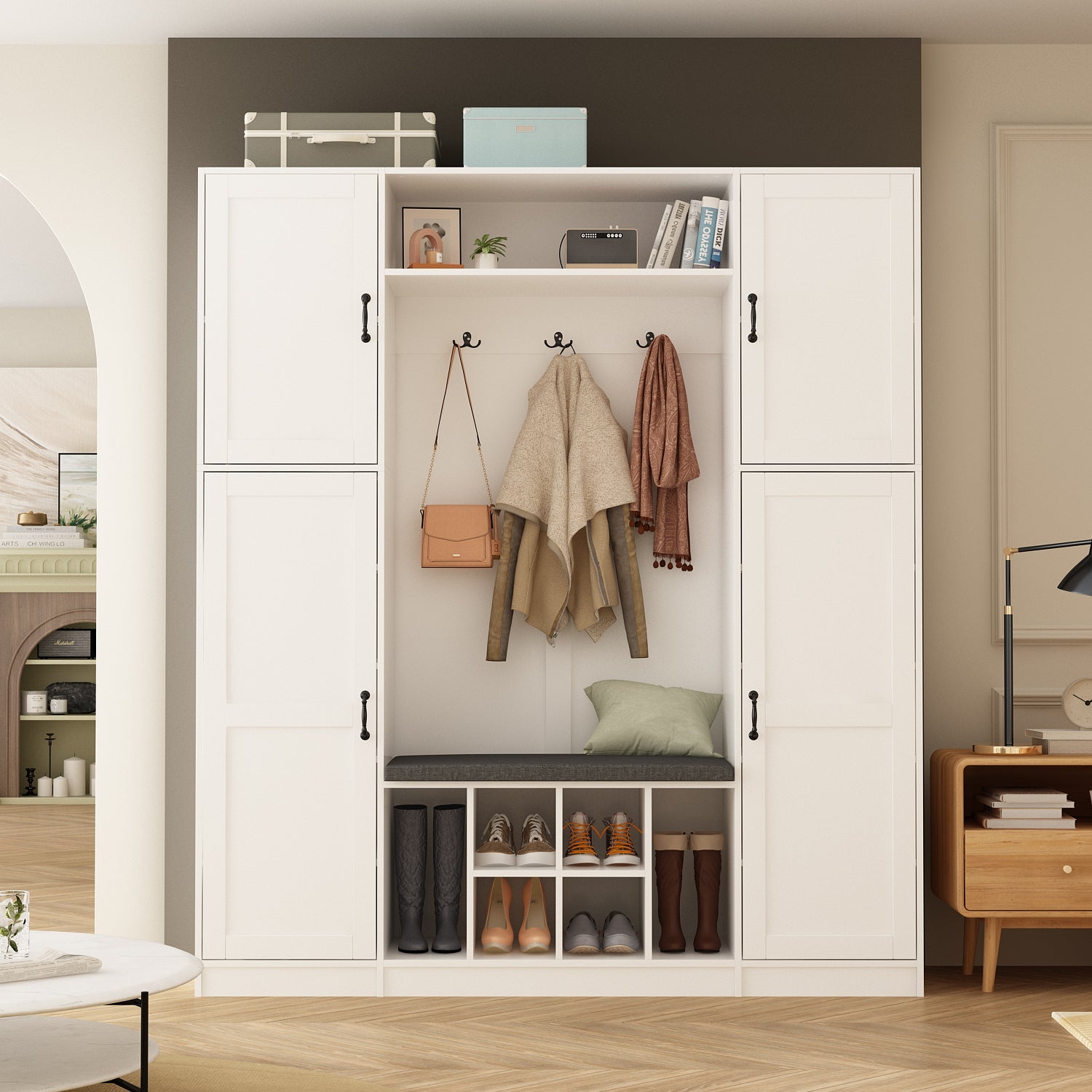 Hall Tree 65.4'' Wide with Bench and Shoe Storage