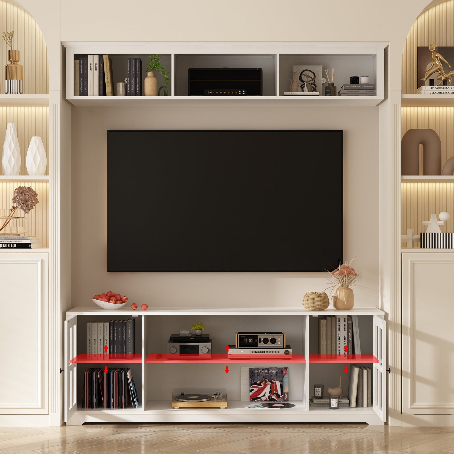TV Stand Large Entertainment Wall Unit White Entertainment Center for Living Room