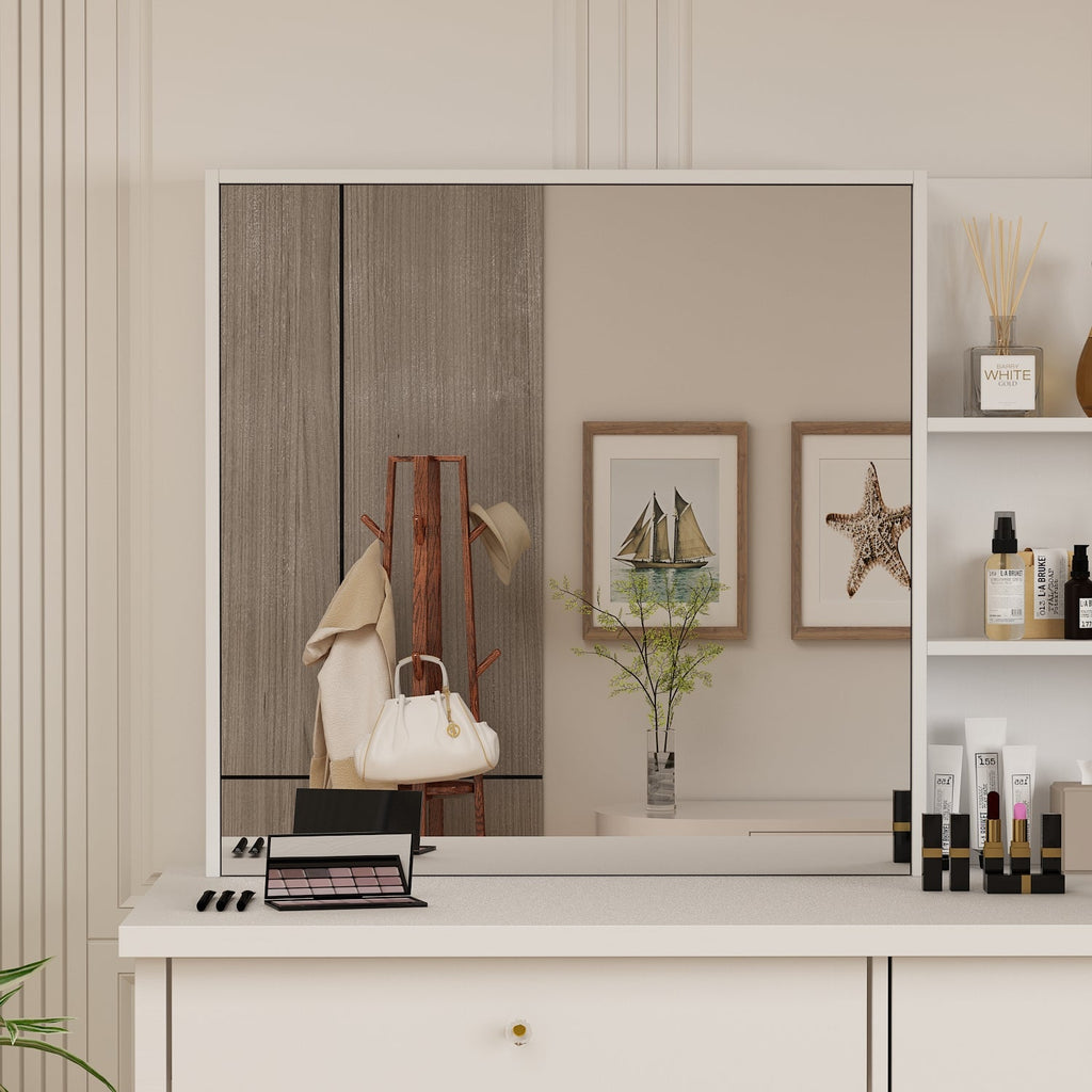 Large Vanity Set Makeup Vanity Dressing Table with Sliding Lighted Mirror 5 Drawers & Shelves