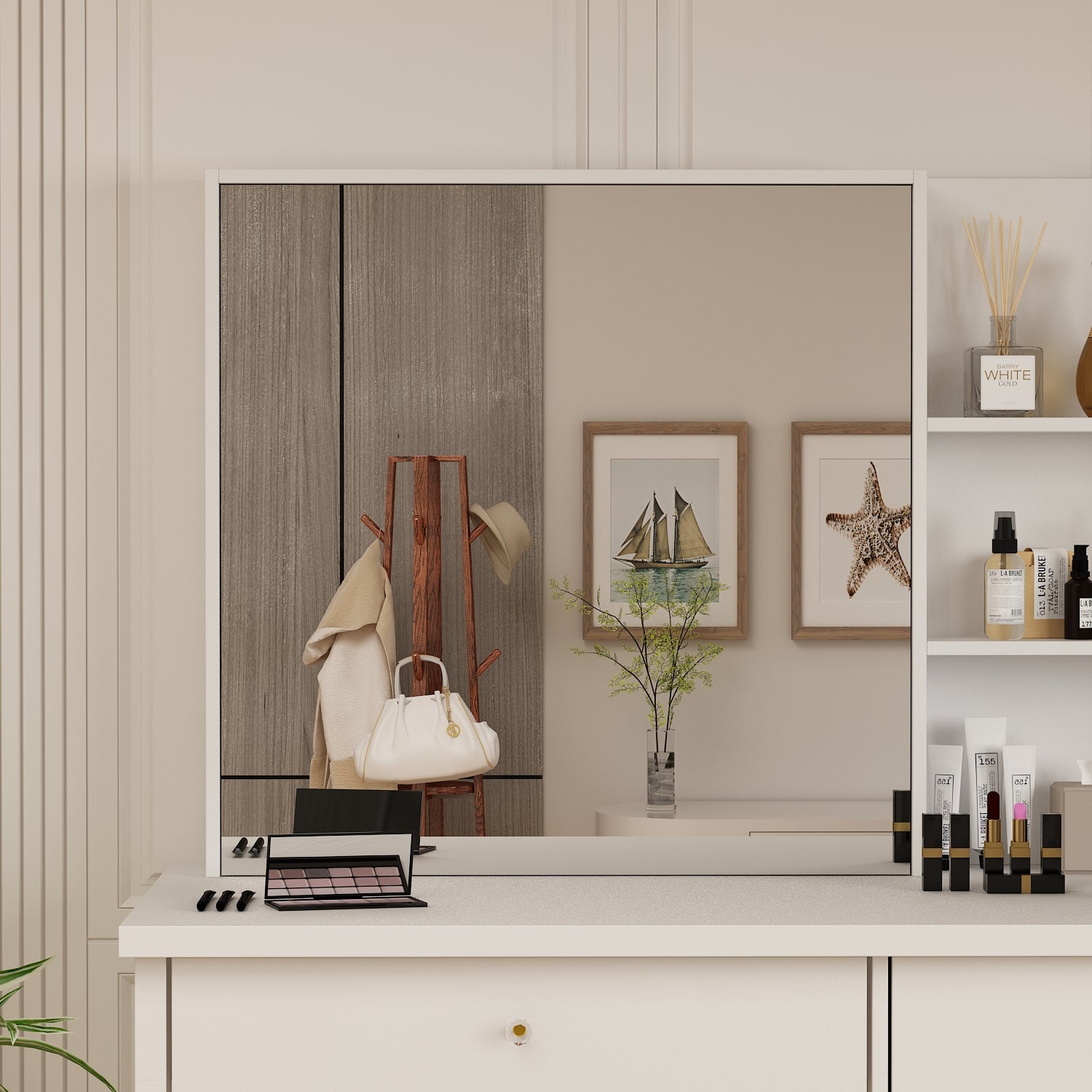 Large Vanity Set Makeup Vanity Dressing Table with Sliding Lighted Mirror 5 Drawers & Shelves