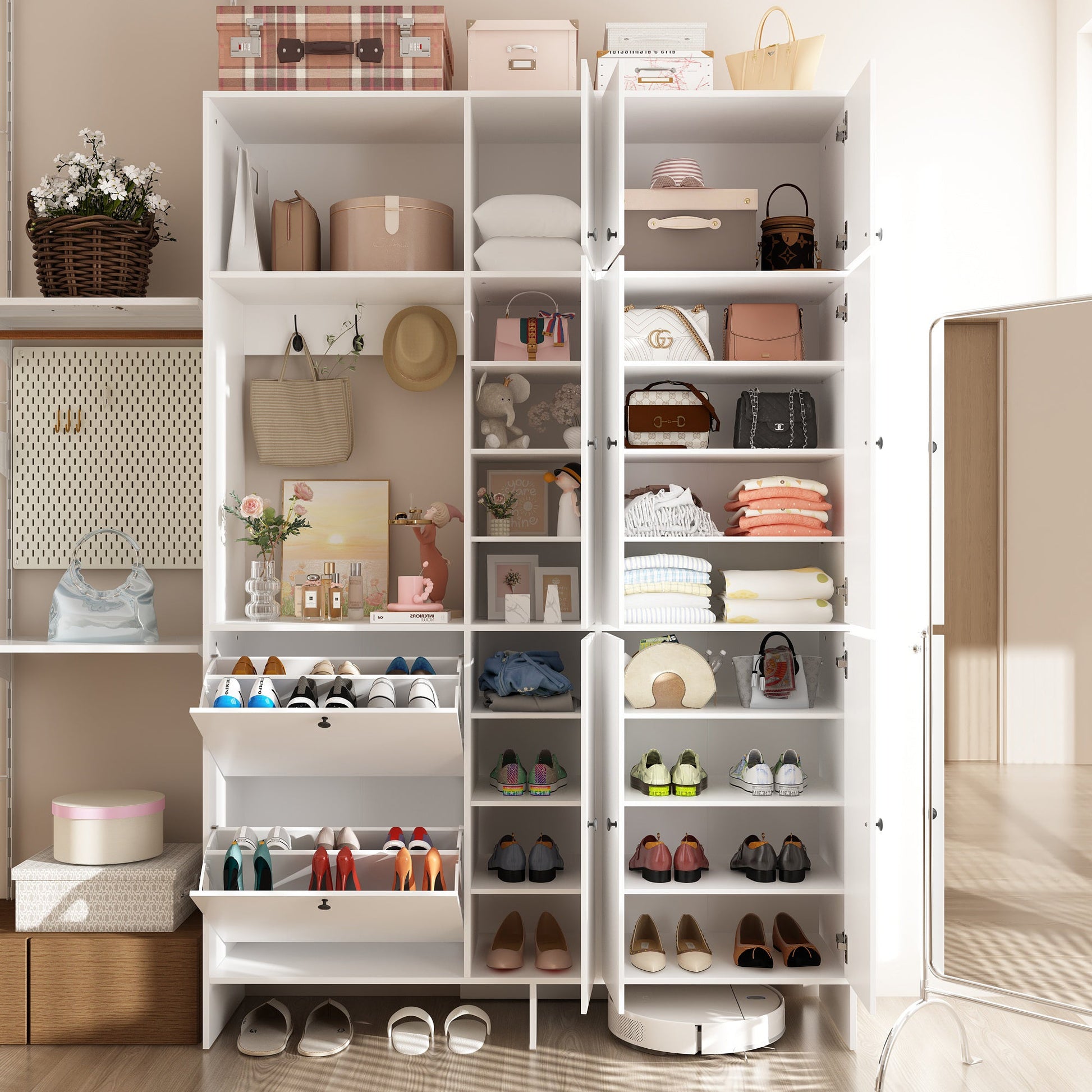 40 Pairs Of Shoes Storage Cabinet With Hooks