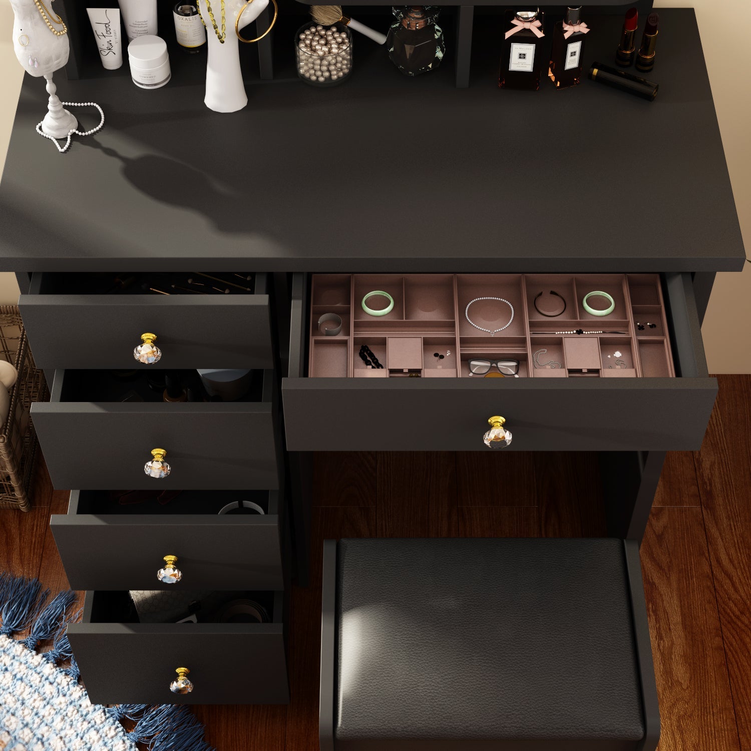 Makeup Vanity Dressing Table Dresser Set with 5 Drawers