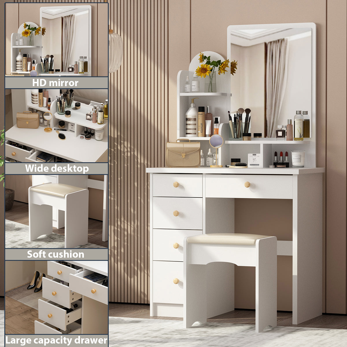Makeup Vanity Dressing Table Dresser Set with 5 Drawers