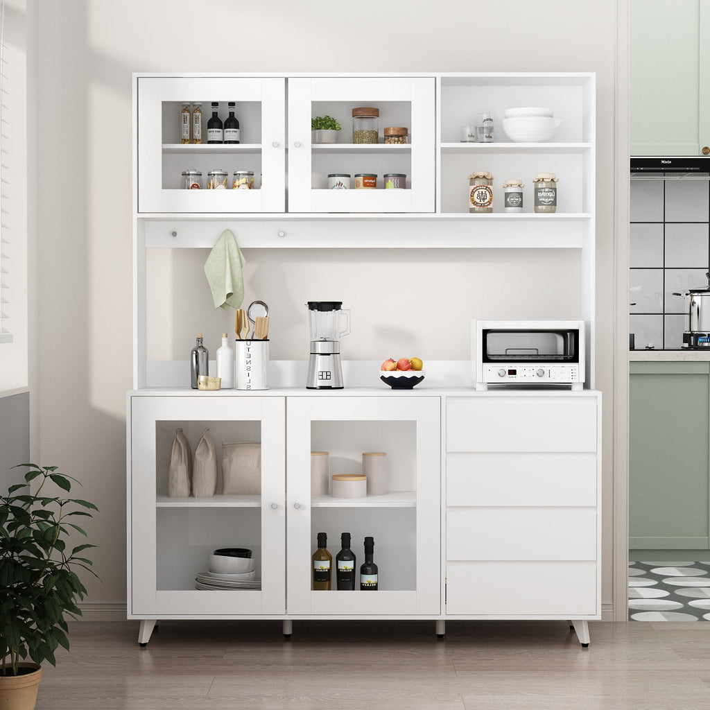 Storage Sideboard Cabinet Cupboard with Drawers and Glass Doors for Kitchen Organization