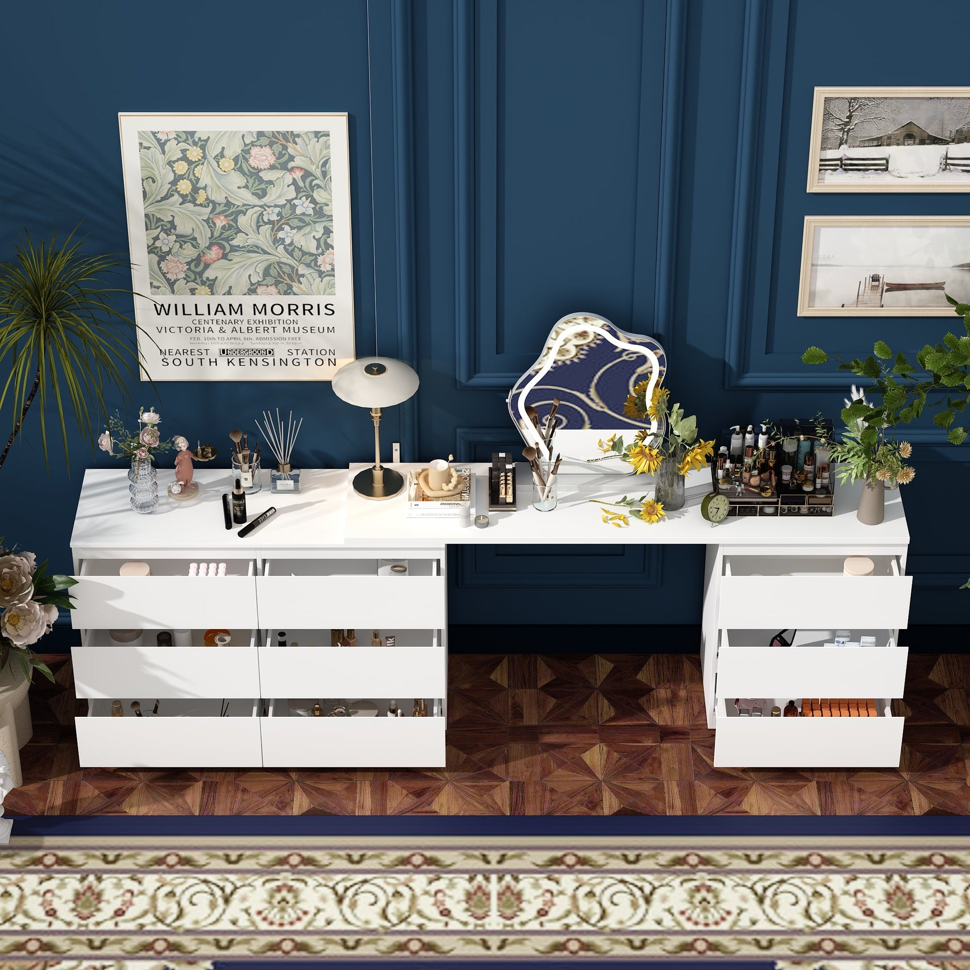 Convertible Vanity Table With 9 Drawers