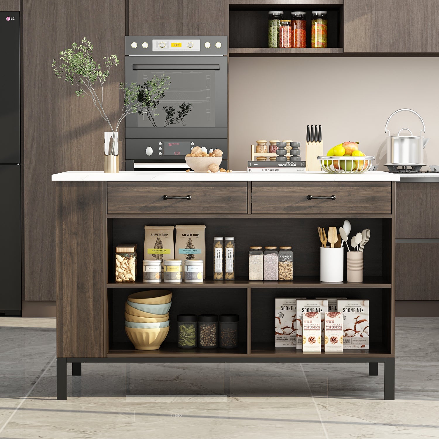 Kitchen Island with Solid + Manufactured Wood Top
