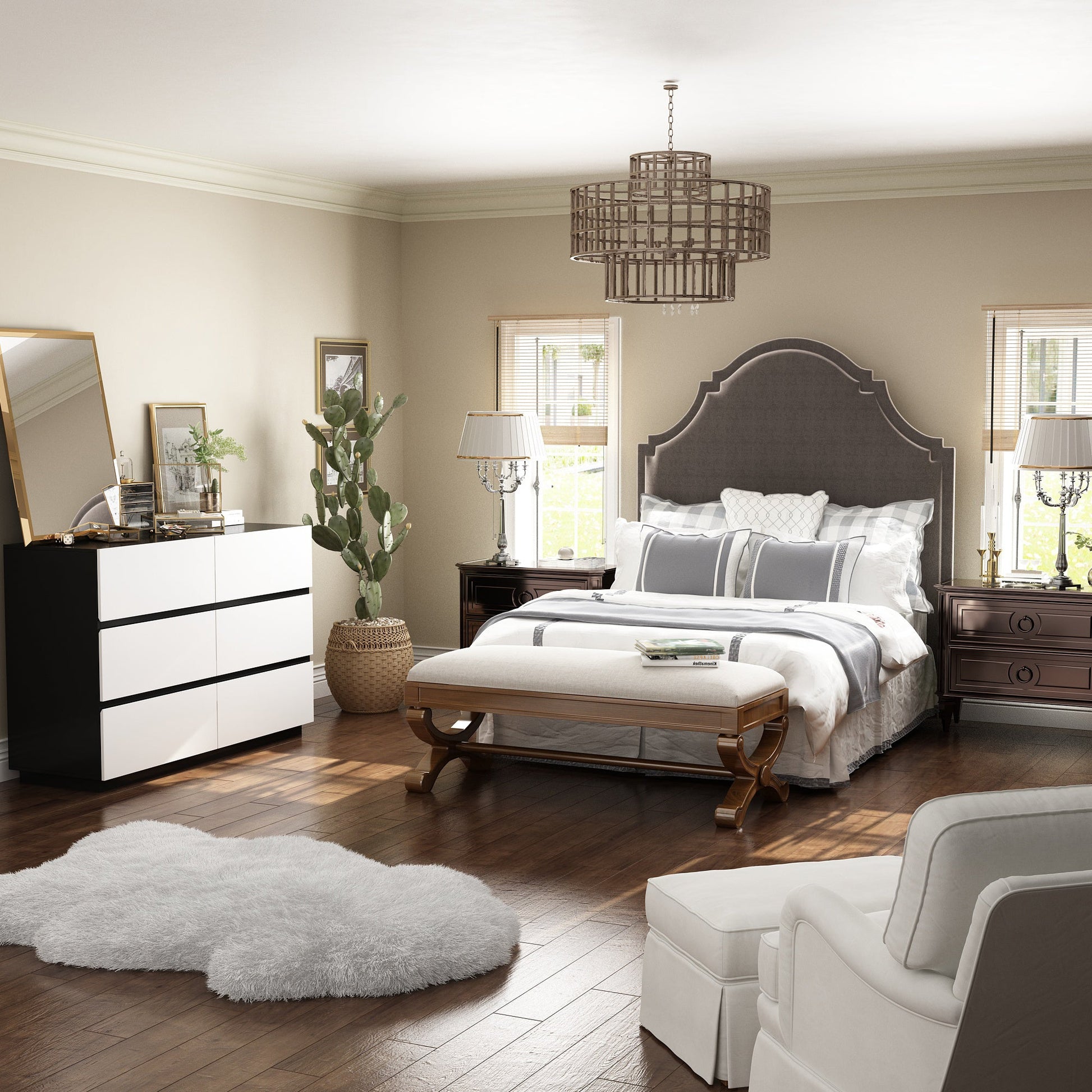 Modern 9-Drawer Double Dresser with Wide Drawers and Metal Handles for Bedroom or Living Room