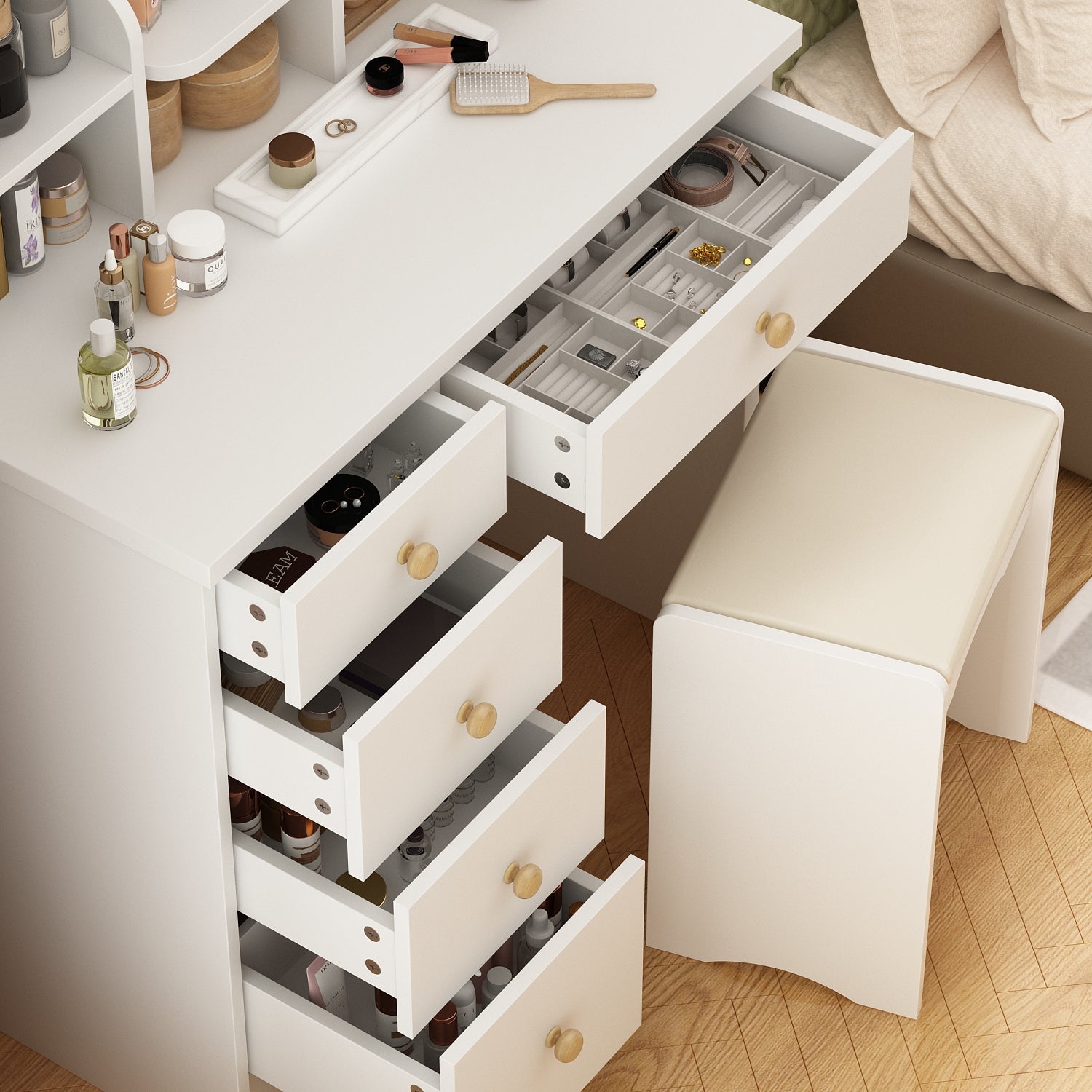 Makeup Vanity Dressing Table Dresser Set with 5 Drawers