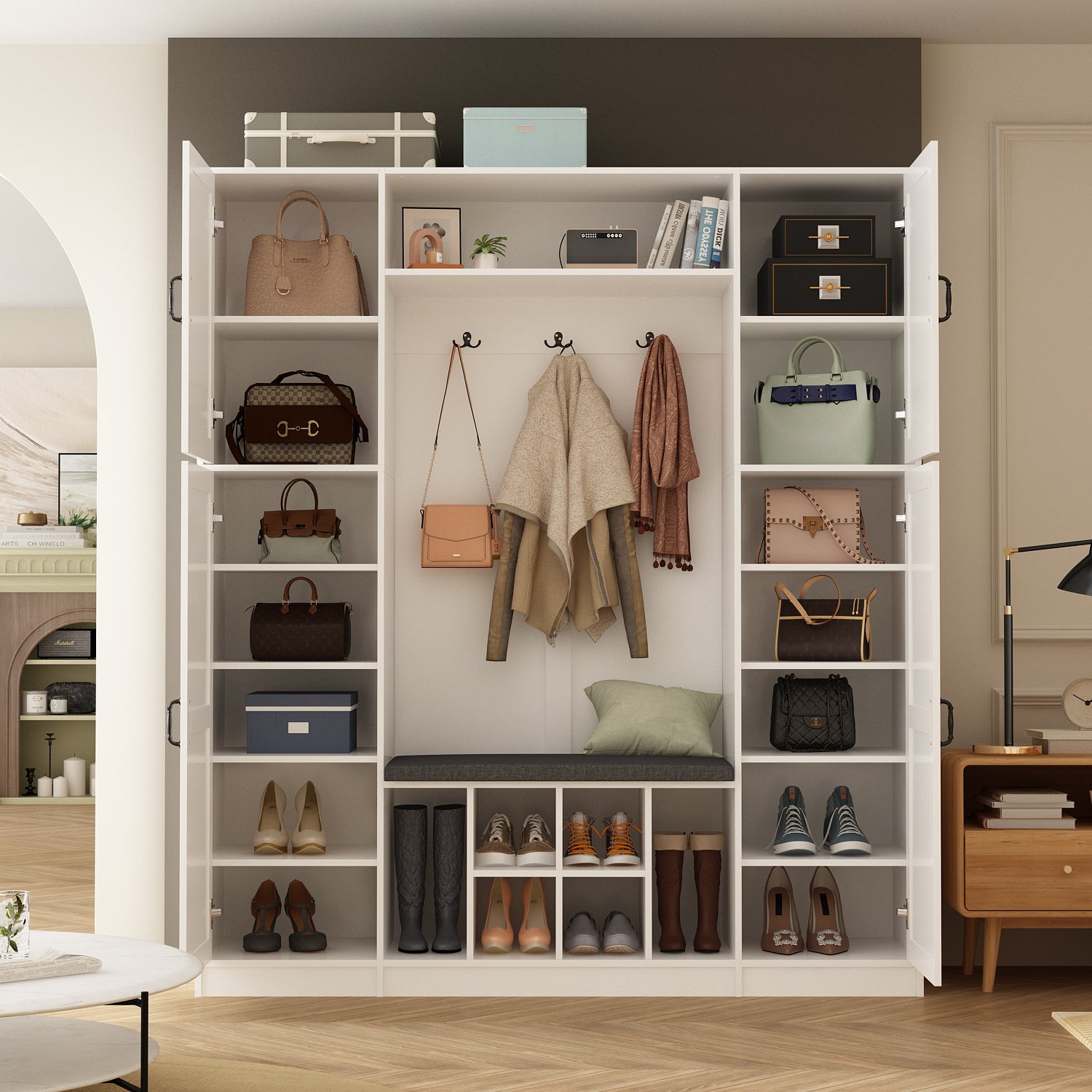 Hall Tree 65.4'' Wide with Bench and Shoe Storage