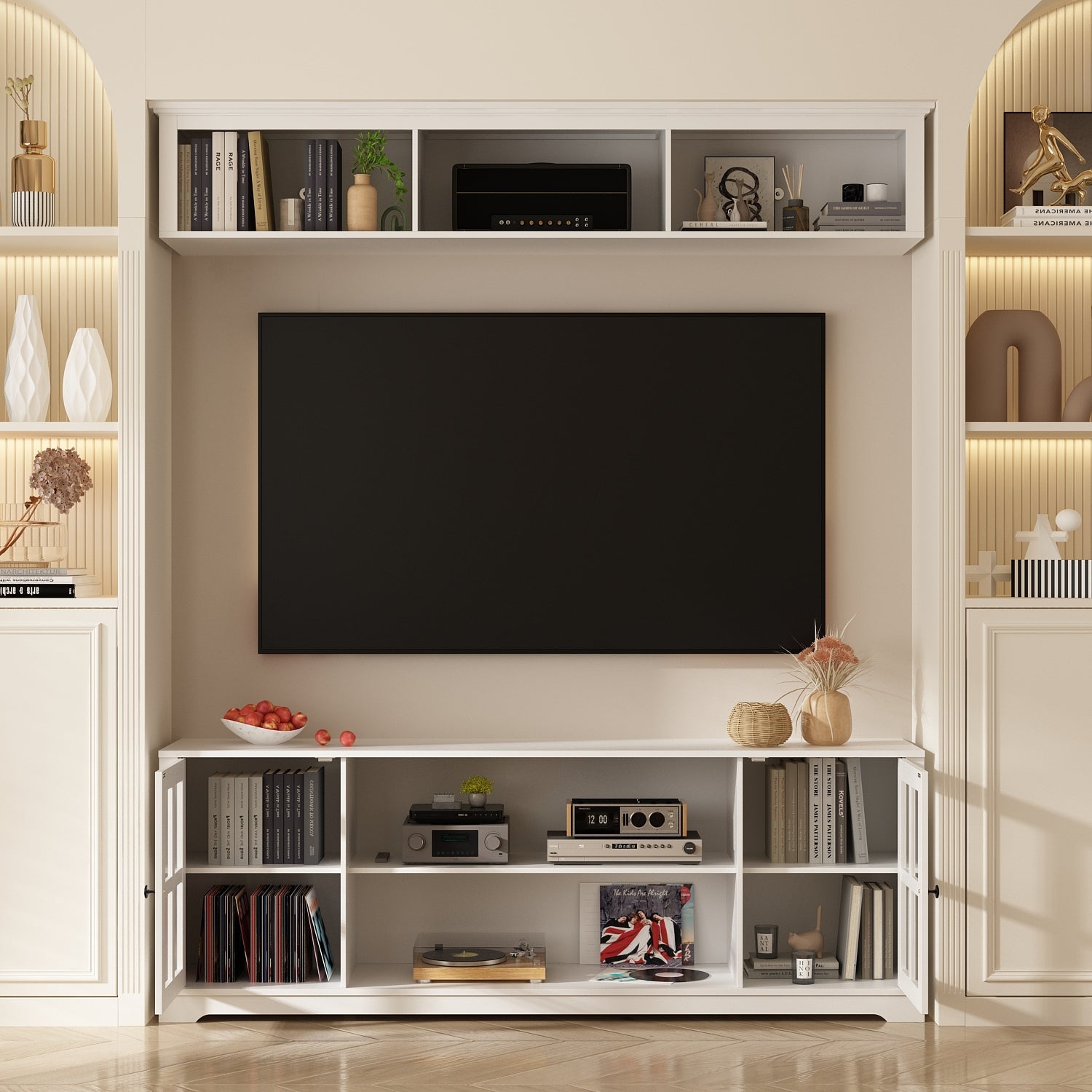TV Stand Large Entertainment Wall Unit White Entertainment Center for Living Room