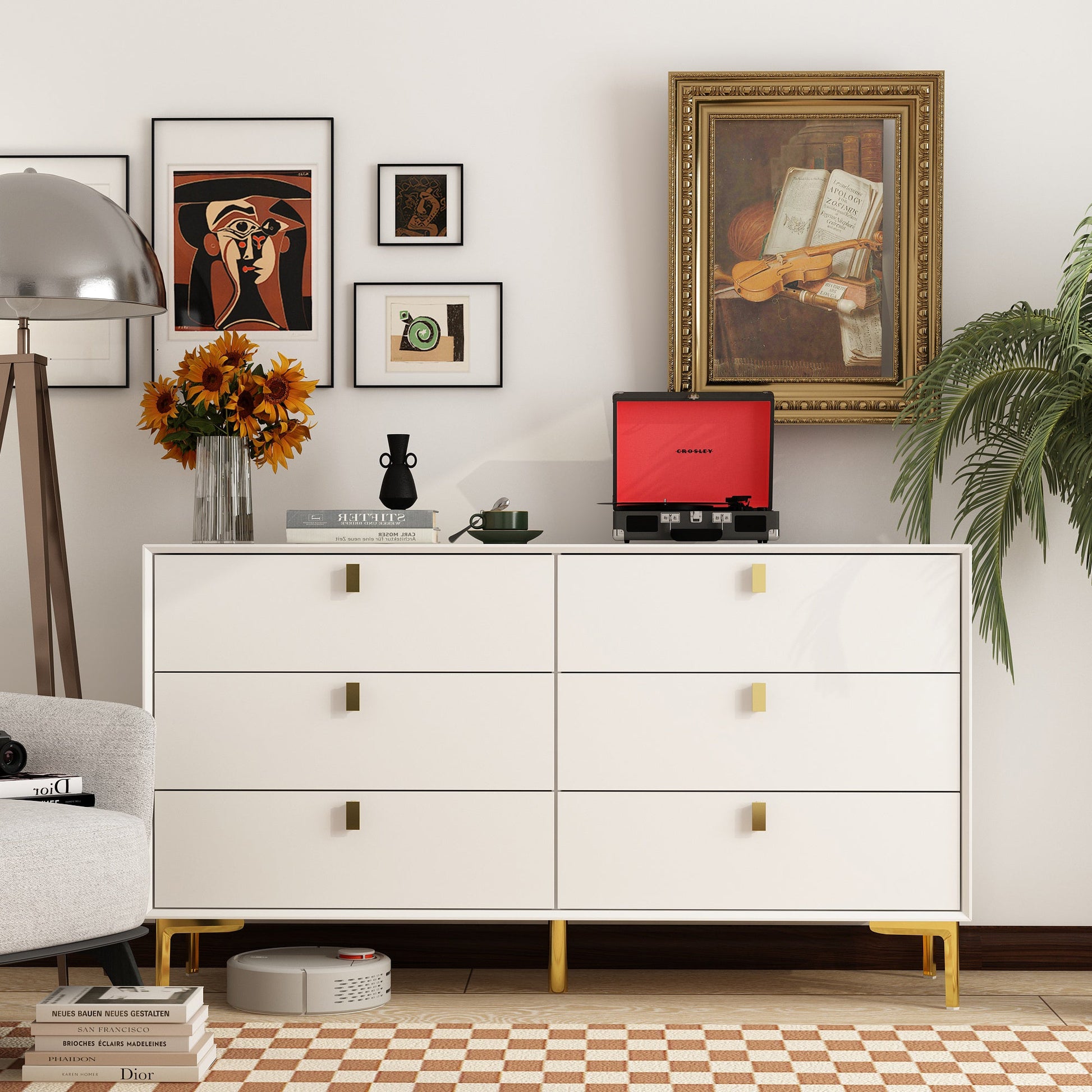 6-Drawer Dresser Buffet Sideboard for Home Storage with Metal Legs