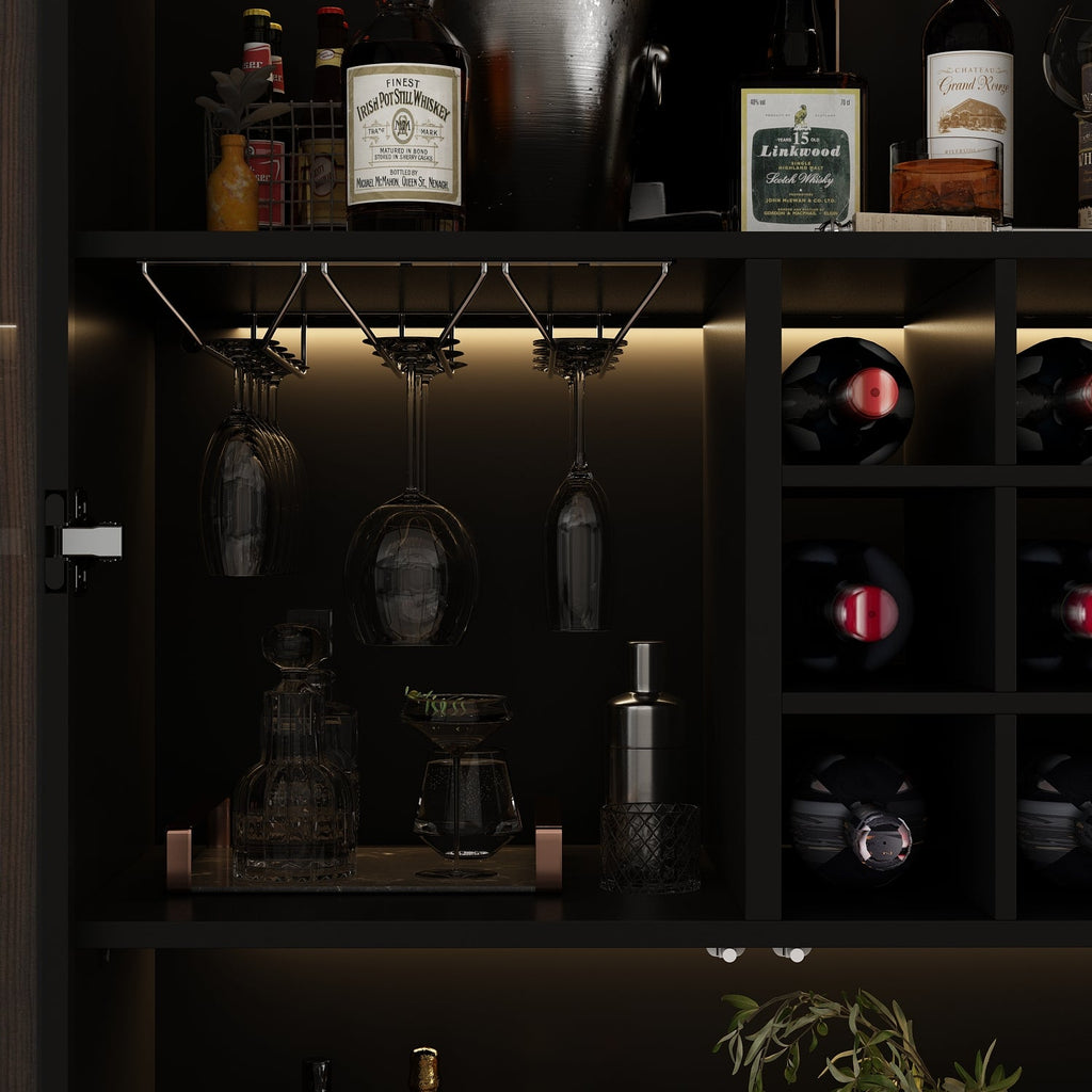 Display Cabinet Bookcase with Lights and Glass Doors