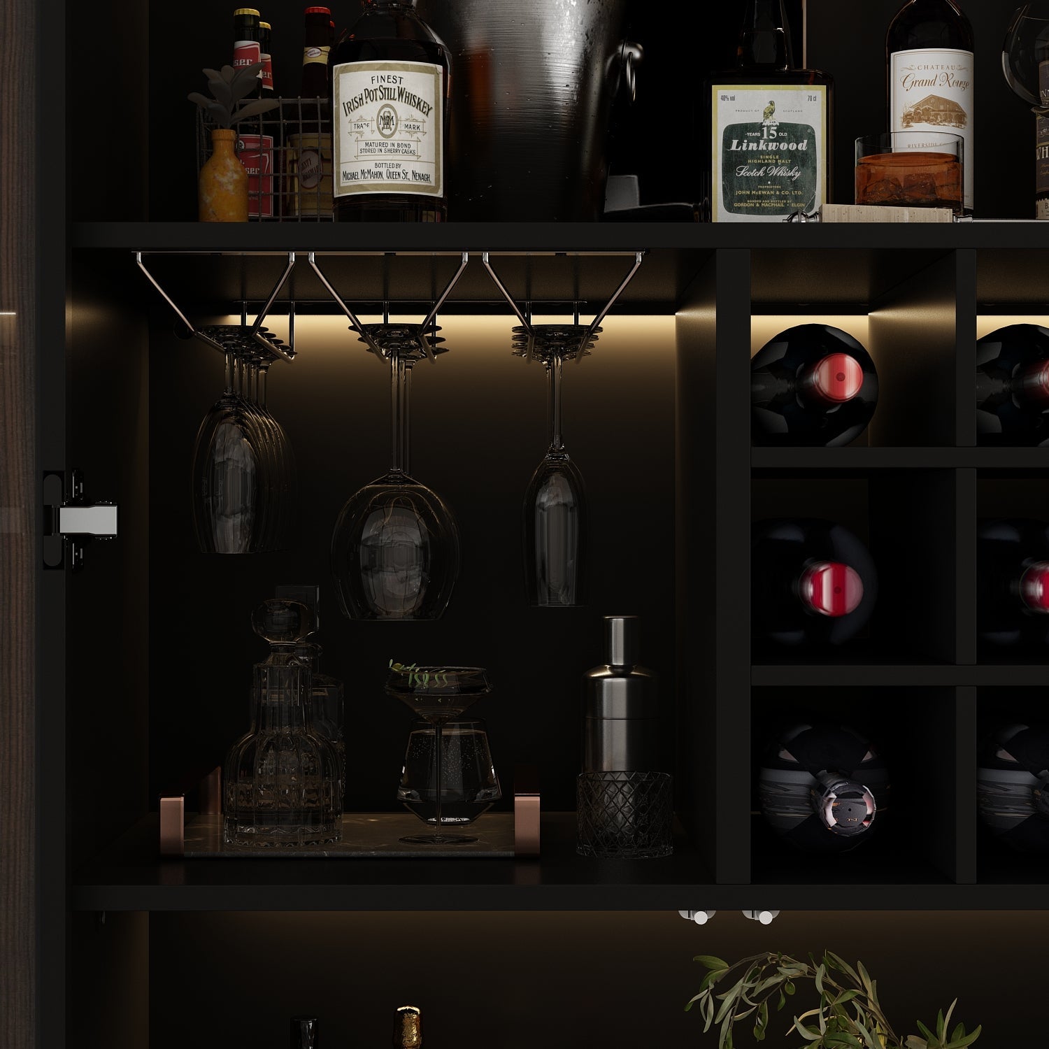 Display Cabinet Bookcase with Lights and Glass Doors