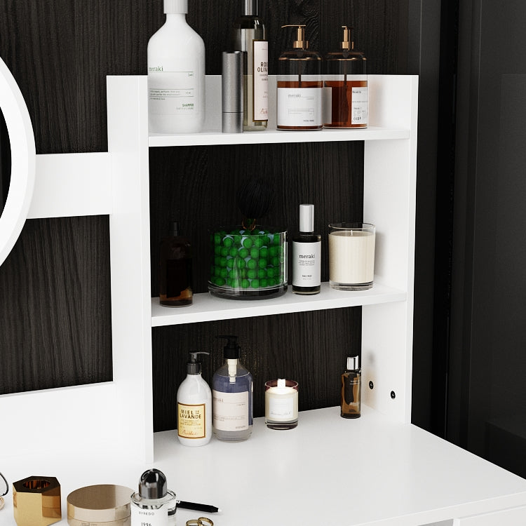 Large Vanity Set Dressing Table Makeup Vanity with Round LED Mirror, Square Mirror, 6 Drawers & Shelves, Dresser Desk, Padded Stool Set