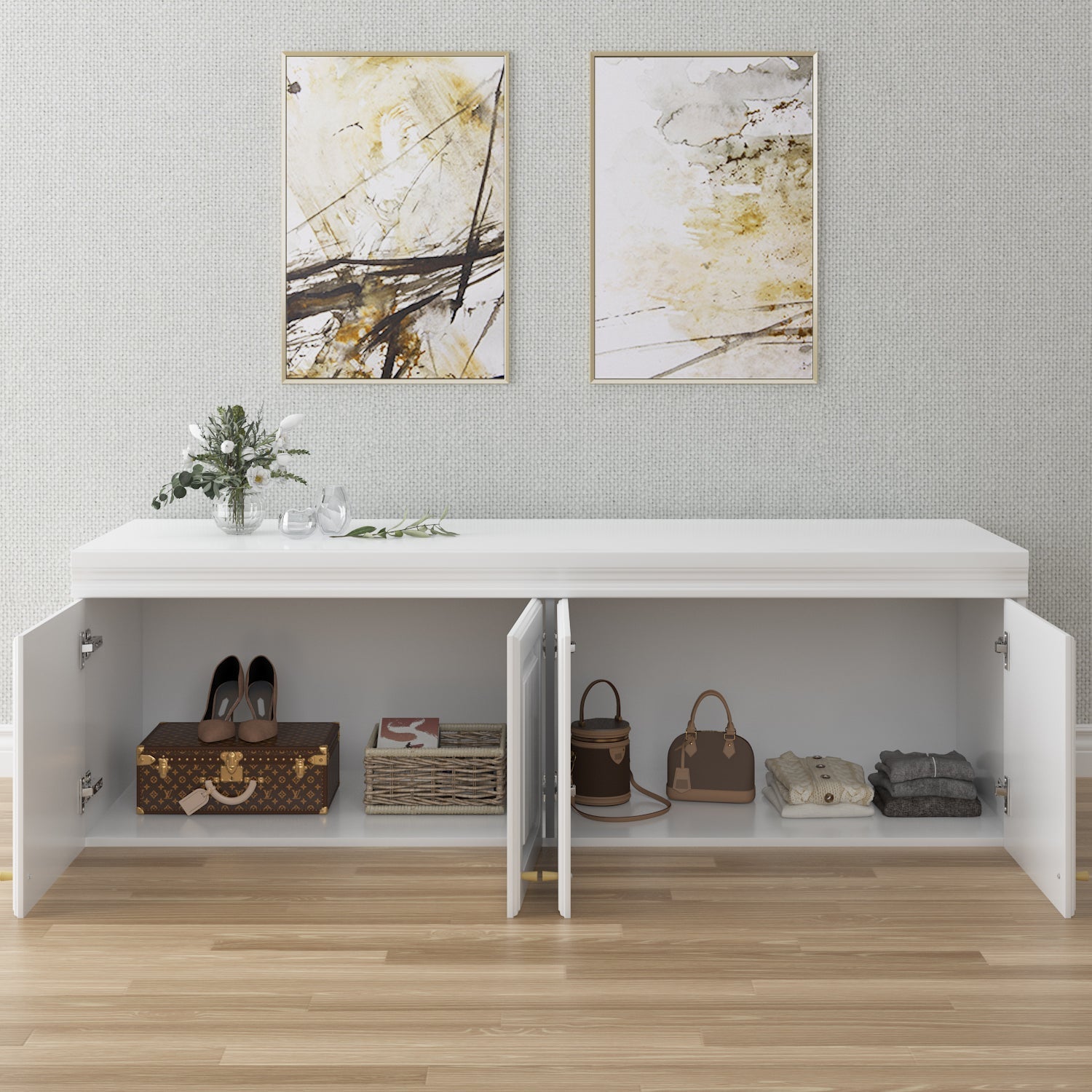 Family Cabinet Wardrobe Bedroom Armoire Home Closet 4 Doors and Drawers