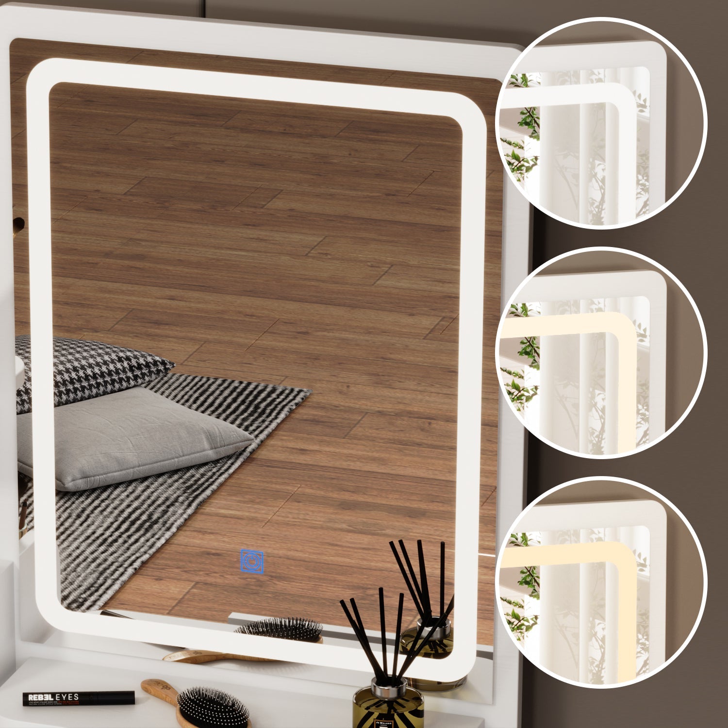 5-Drawer Makeup Vanity Set Dressing Table Set with Stool, Mirror, LED Light and 3-Tier Storage Shelves
