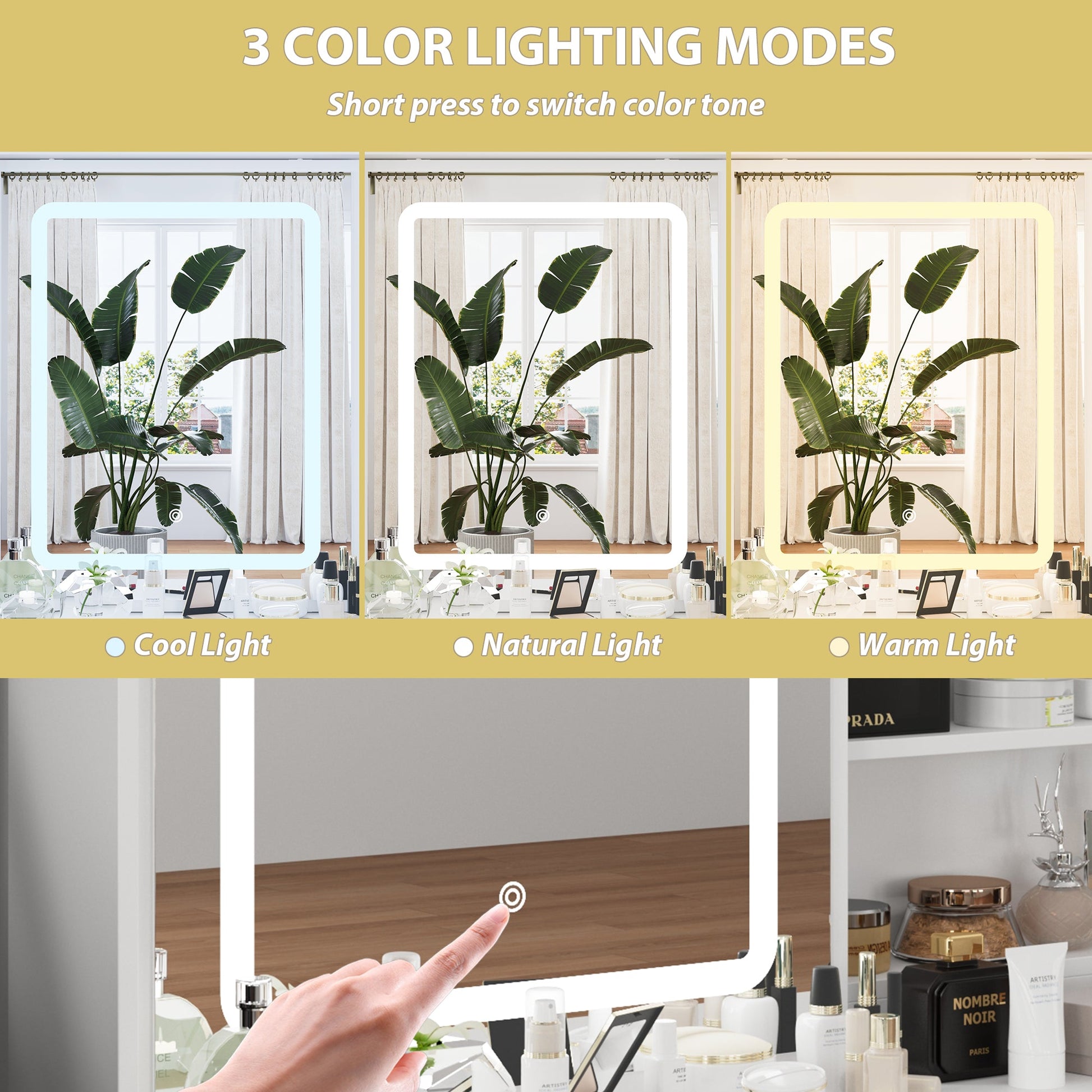 White Vanity Set With 3 Color Touch Screen Dimming Mirror