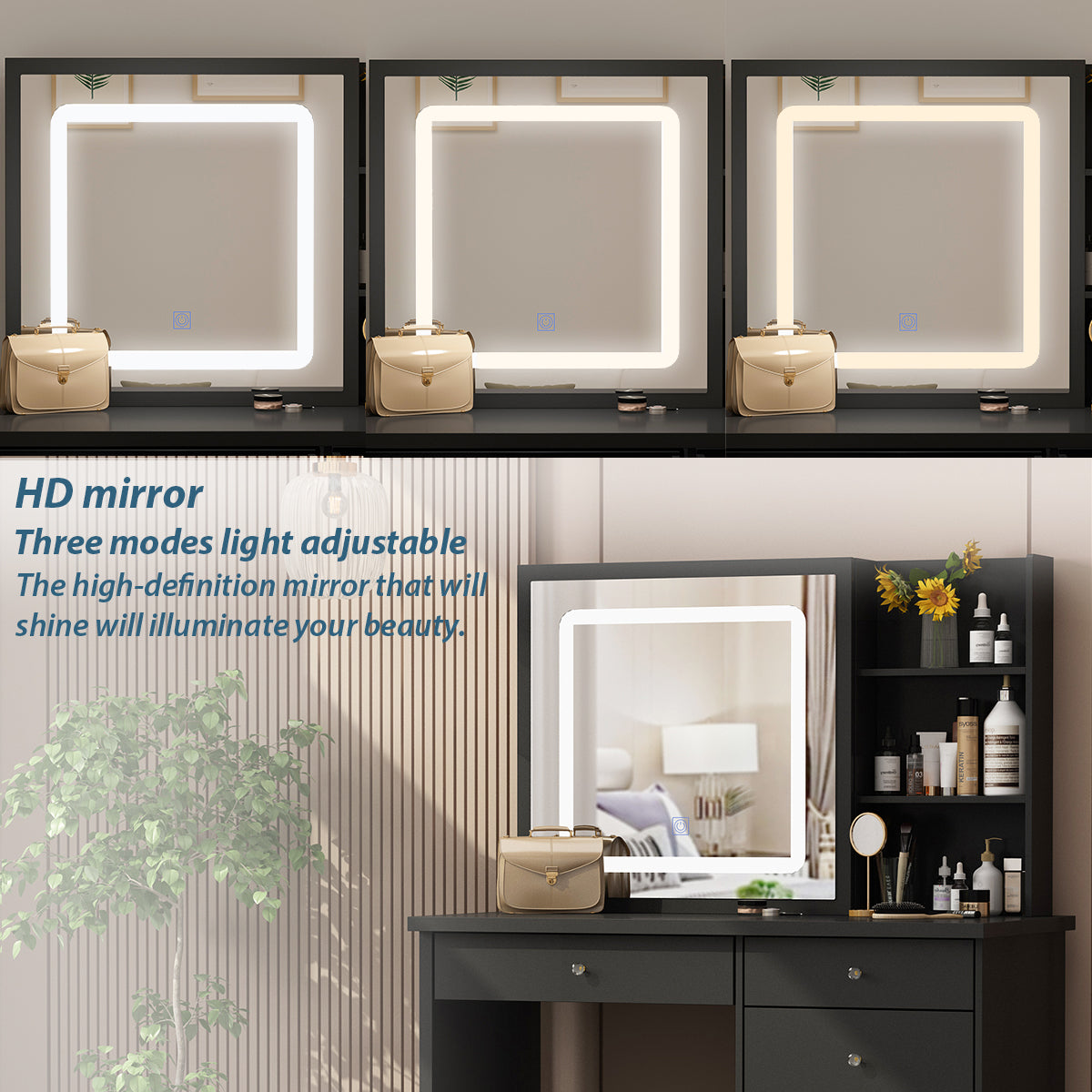 Large Vanity Set Makeup Vanity Dressing Table with Sliding Lighted Mirror 5 Drawers & Shelves