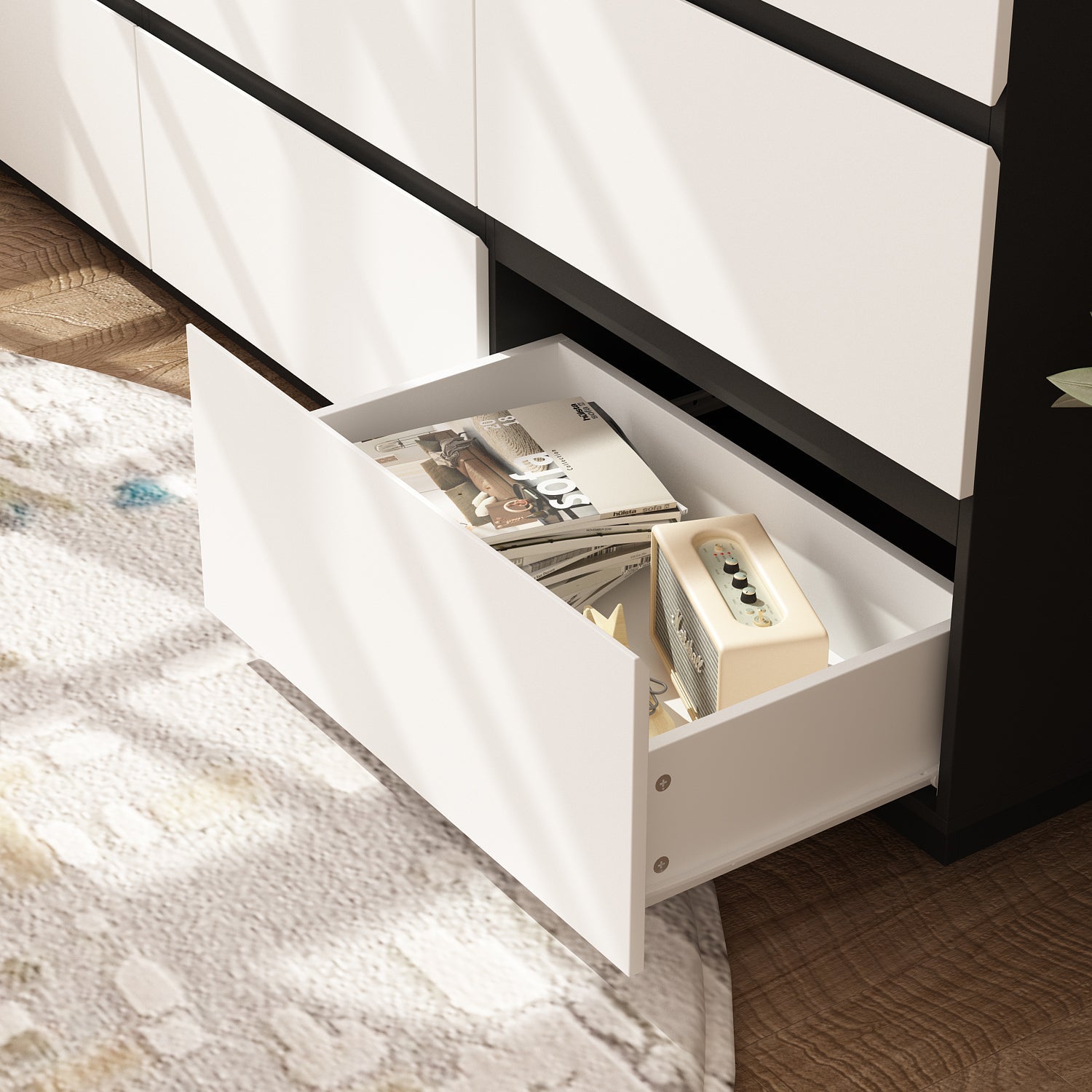 Modern 9-Drawer Double Dresser with Wide Drawers and Metal Handles for Bedroom or Living Room