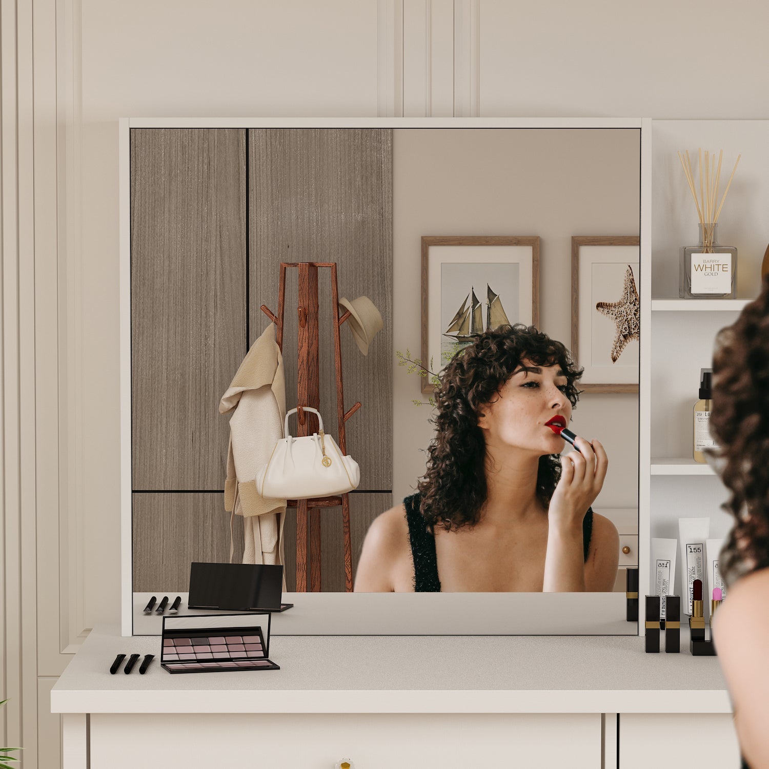 Large Vanity Set Makeup Vanity Dressing Table with Sliding Lighted Mirror 5 Drawers & Shelves