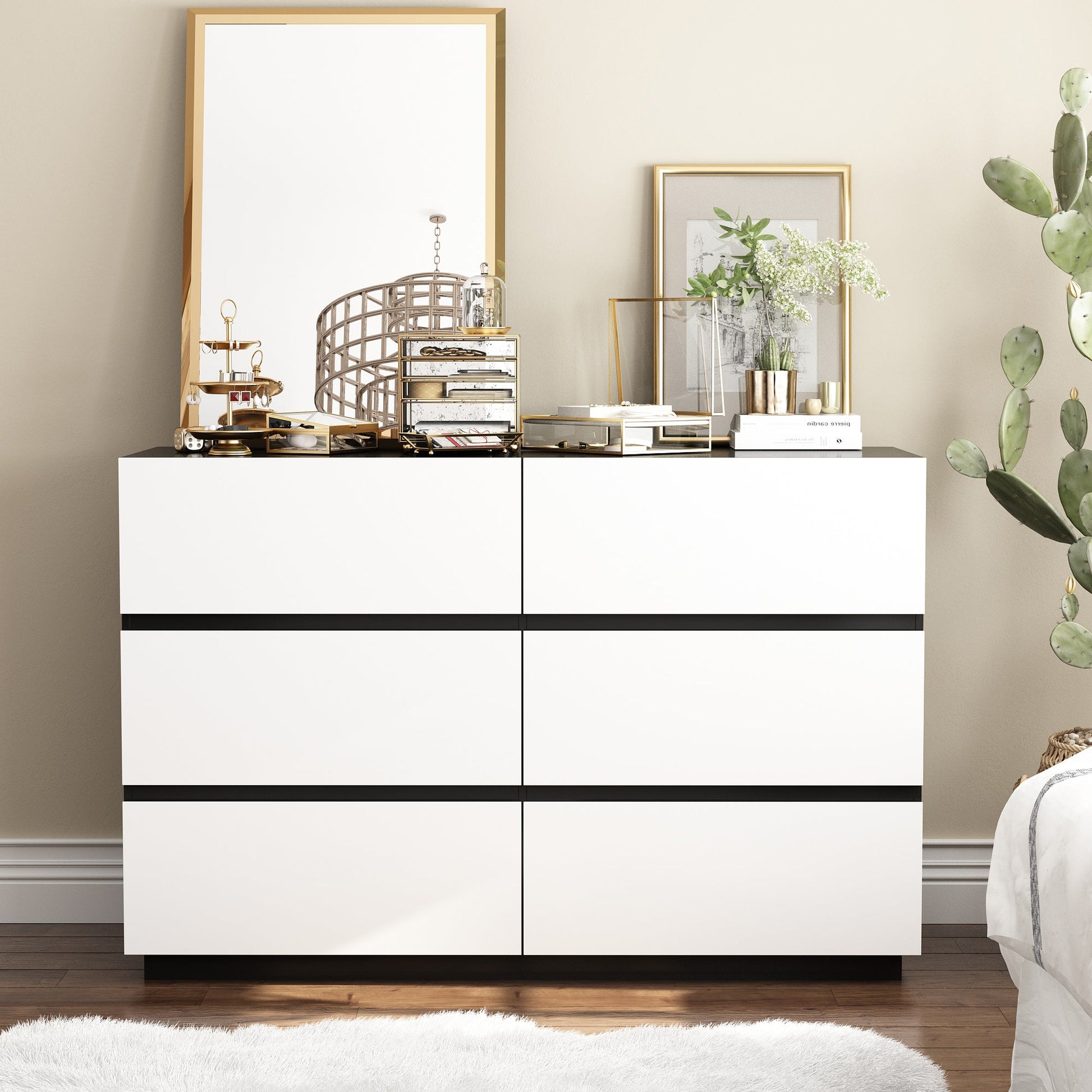 Modern 9-Drawer Double Dresser with Wide Drawers and Metal Handles for Bedroom or Living Room