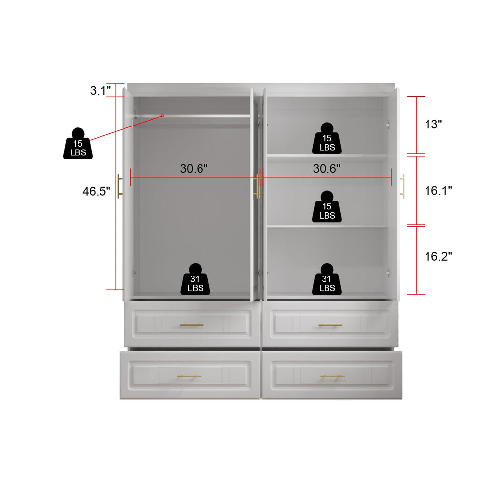 Family Cabinet Wardrobe Bedroom Armoire Home Closet 4 Doors and Drawers