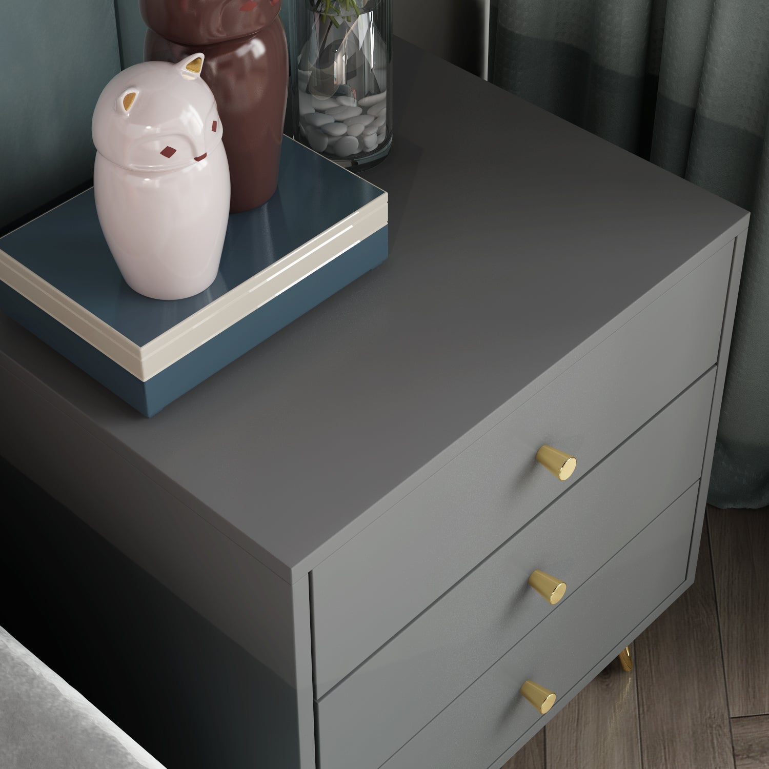 Nightstand Modern Bedside Table with Solid Wood Legs Minimalist and Versatile End Side Table 3 Drawers