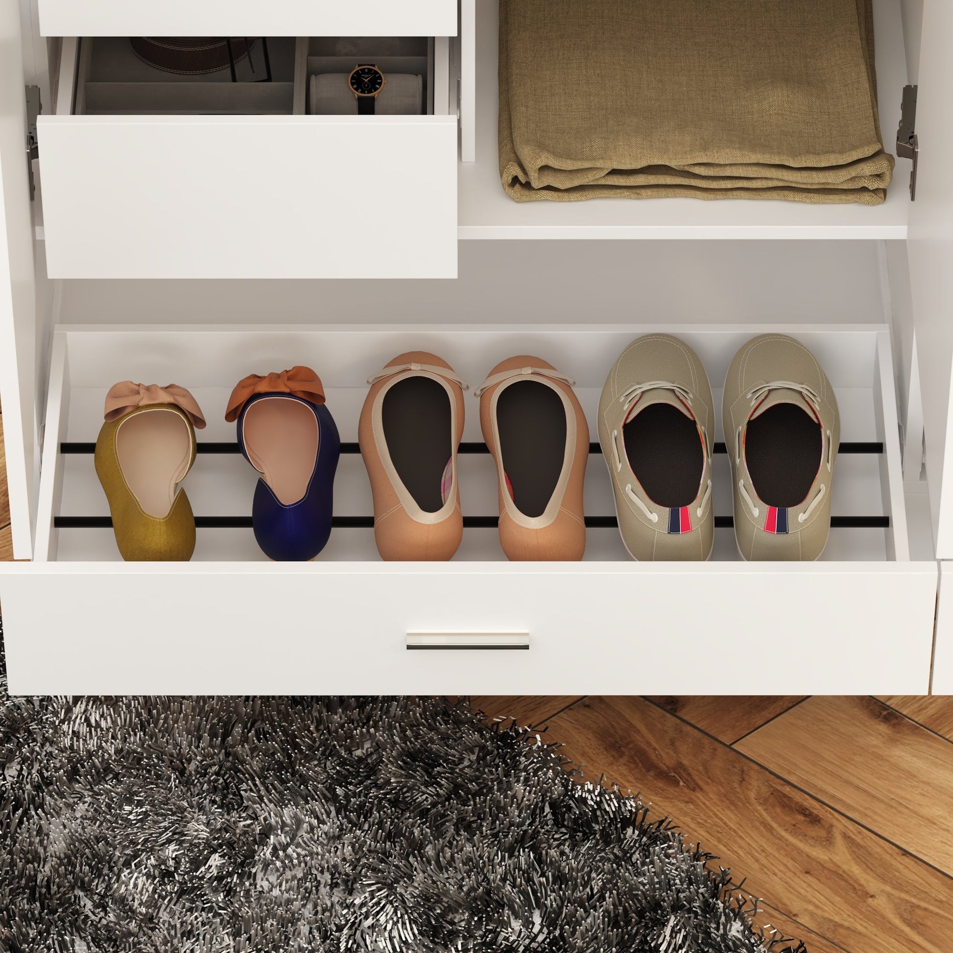 Modern Wardrobe With Shoe Storage Drawer