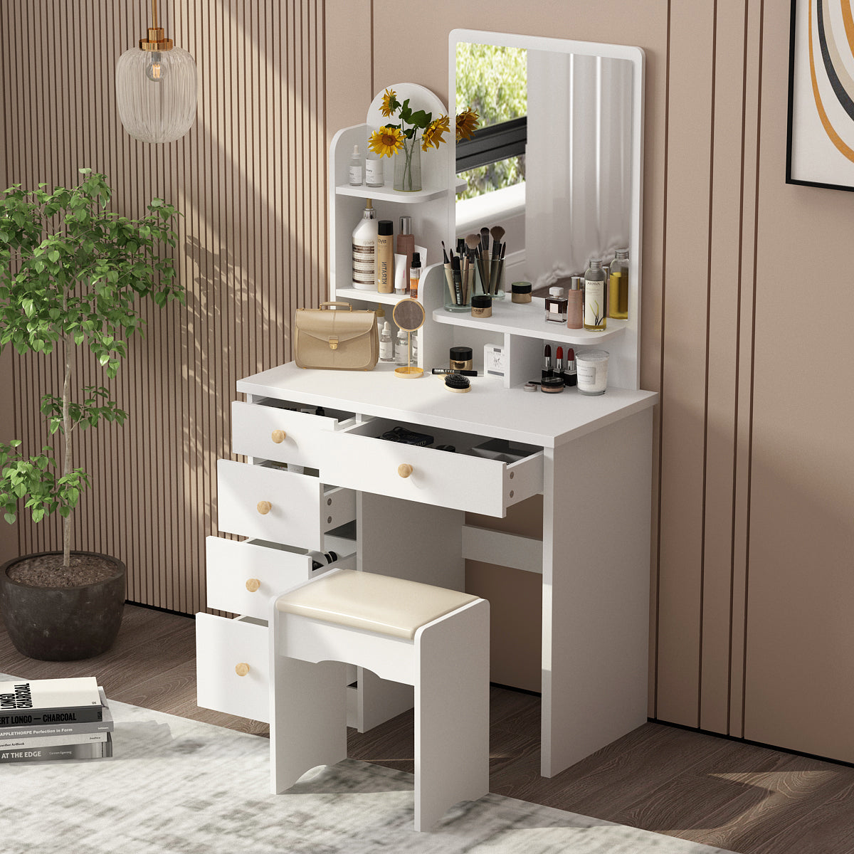 Makeup Vanity Dressing Table Dresser Set with 5 Drawers