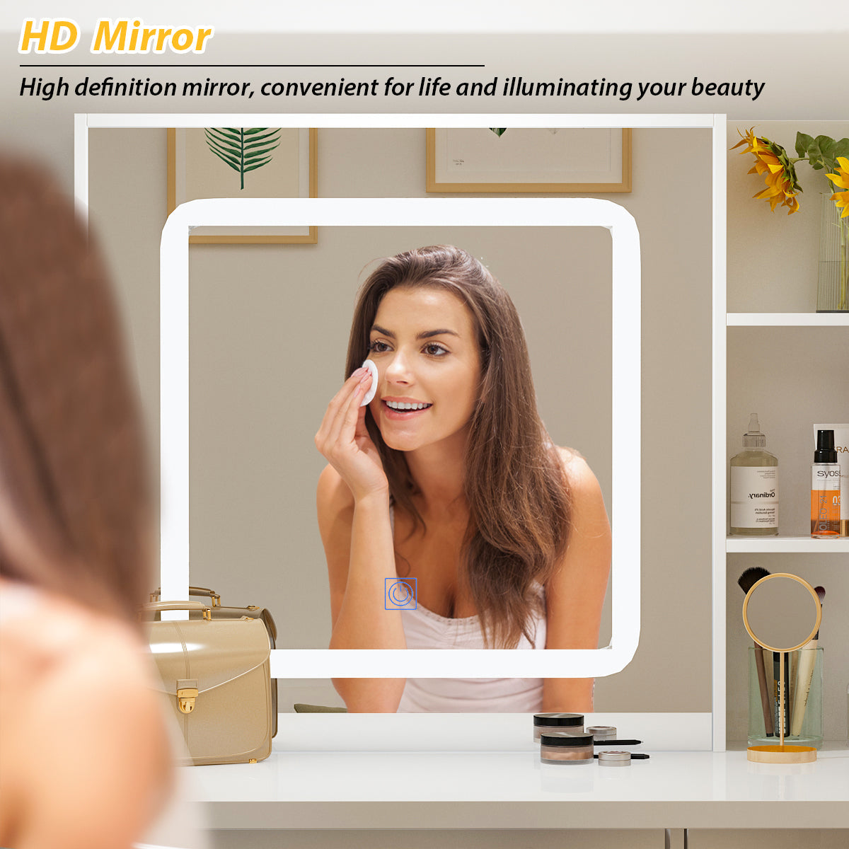 Large Vanity Set Makeup Vanity Dressing Table with Sliding Lighted Mirror, 5 Drawers & Shelves, Dresser Desk and Cushioned Stool Set