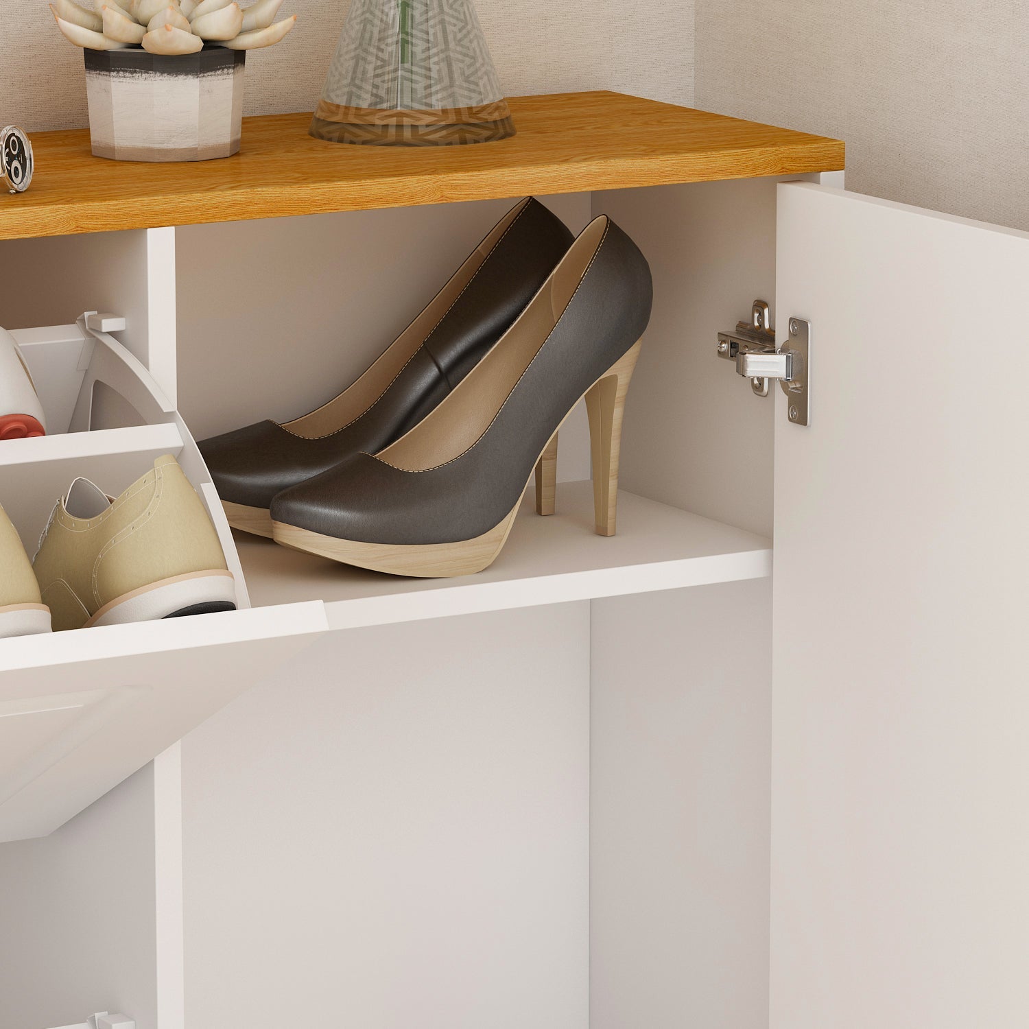 Modern Shoe Storage Cabinet with 3 Compartments & 1 Locker Shoe Cabinet Organizer for Entryway
