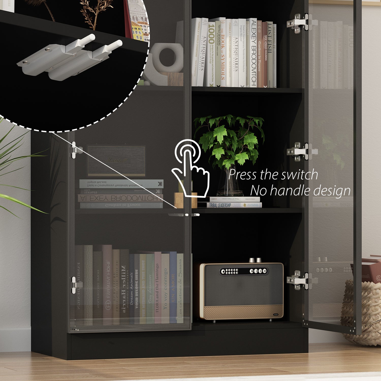 Display Cabinet Bookcase Stand Trophy Showcase with Lights and Glass Doors