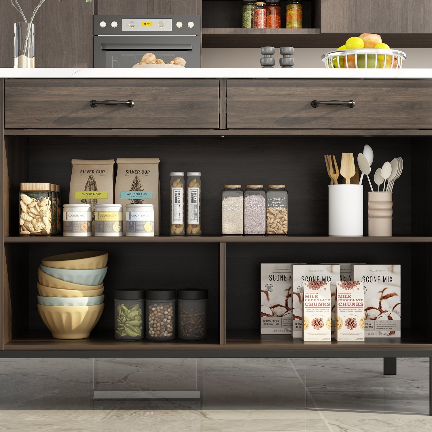 Kitchen Island with Solid + Manufactured Wood Top