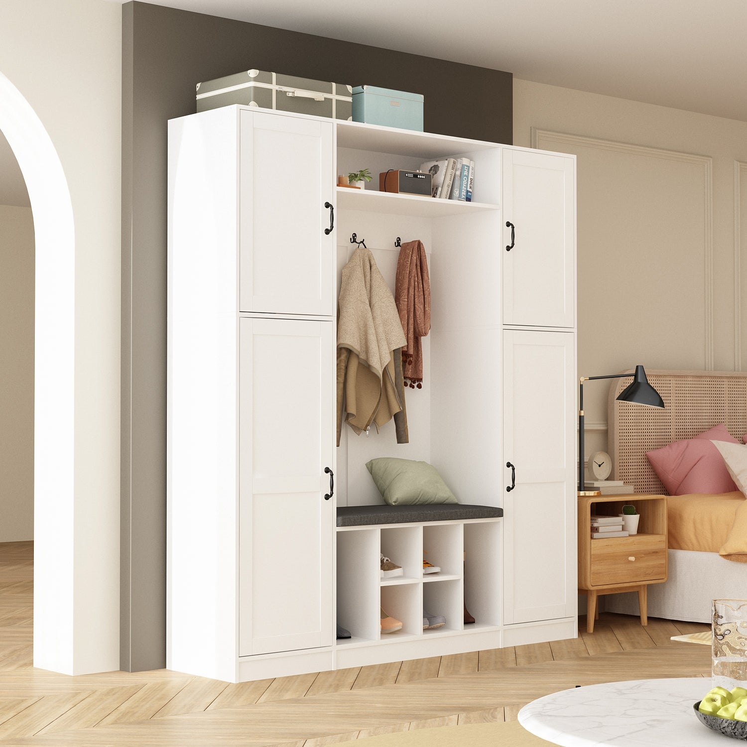 Hall Tree 65.4'' Wide with Bench and Shoe Storage