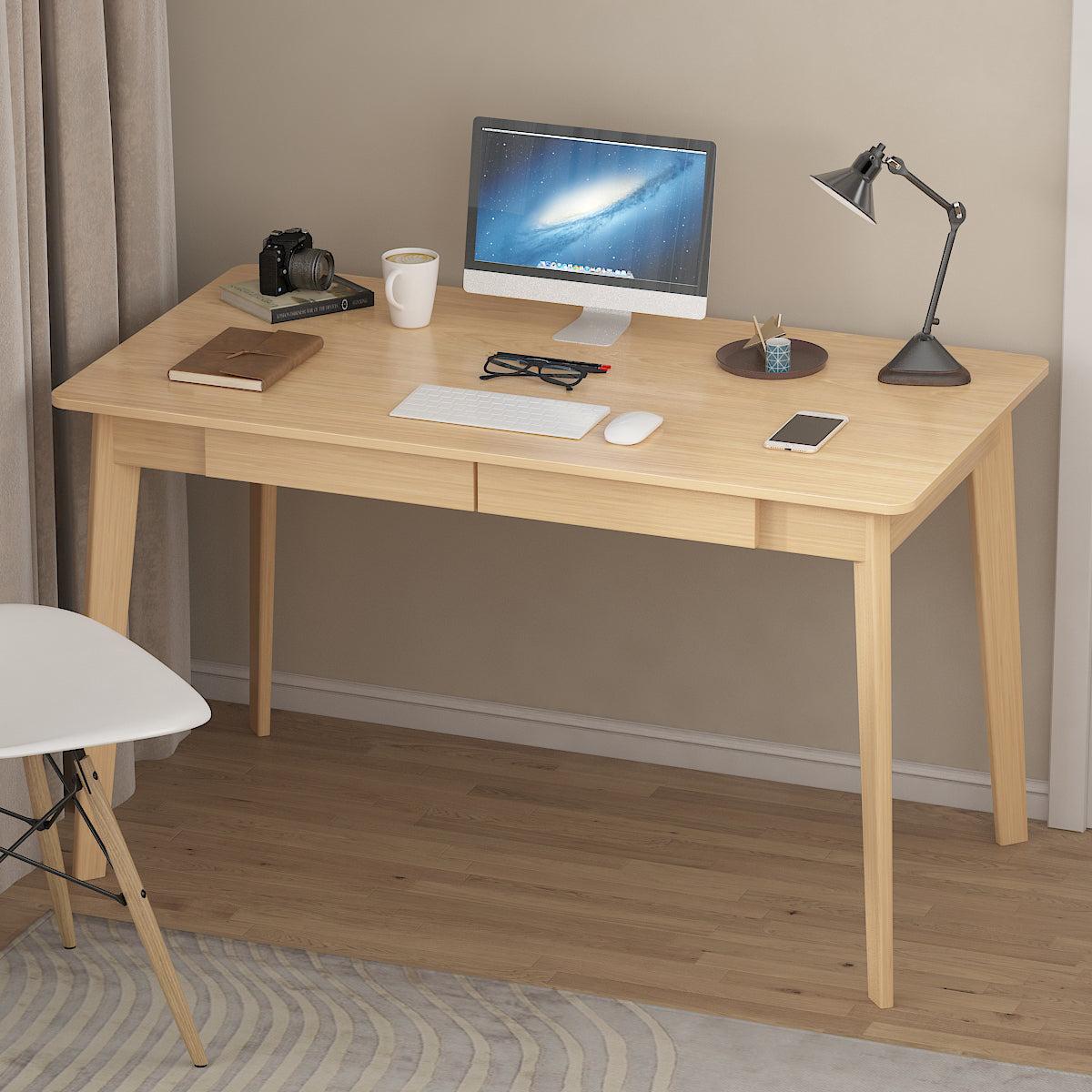 Wooden Minimalist Desk Wide Study Desk Sturdy & Stable 47.2"W