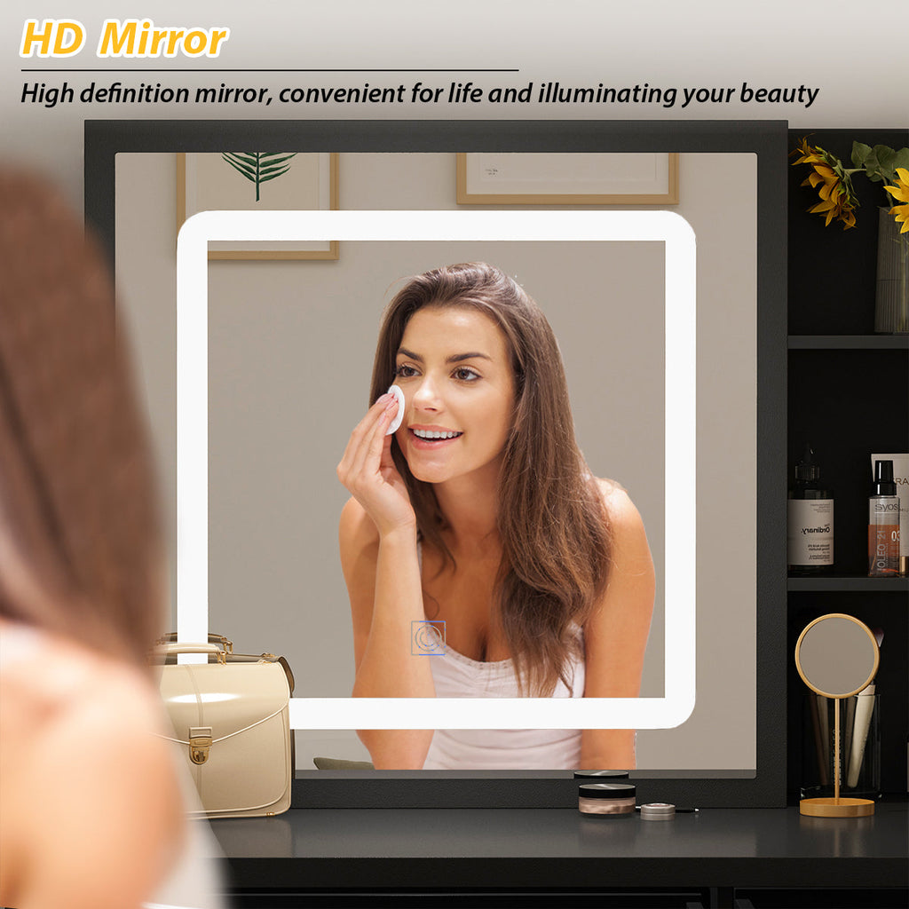 Large Vanity Set Makeup Vanity Dressing Table with Sliding Lighted Mirror 5 Drawers & Shelves