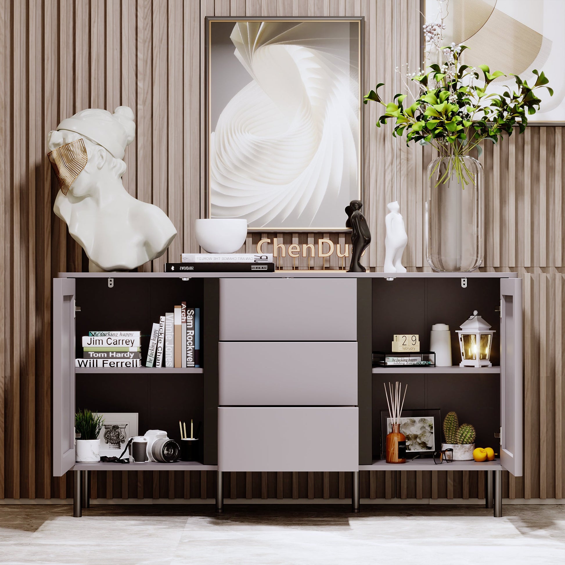 55'' Sideboard With Three Drawers And Two Lockers